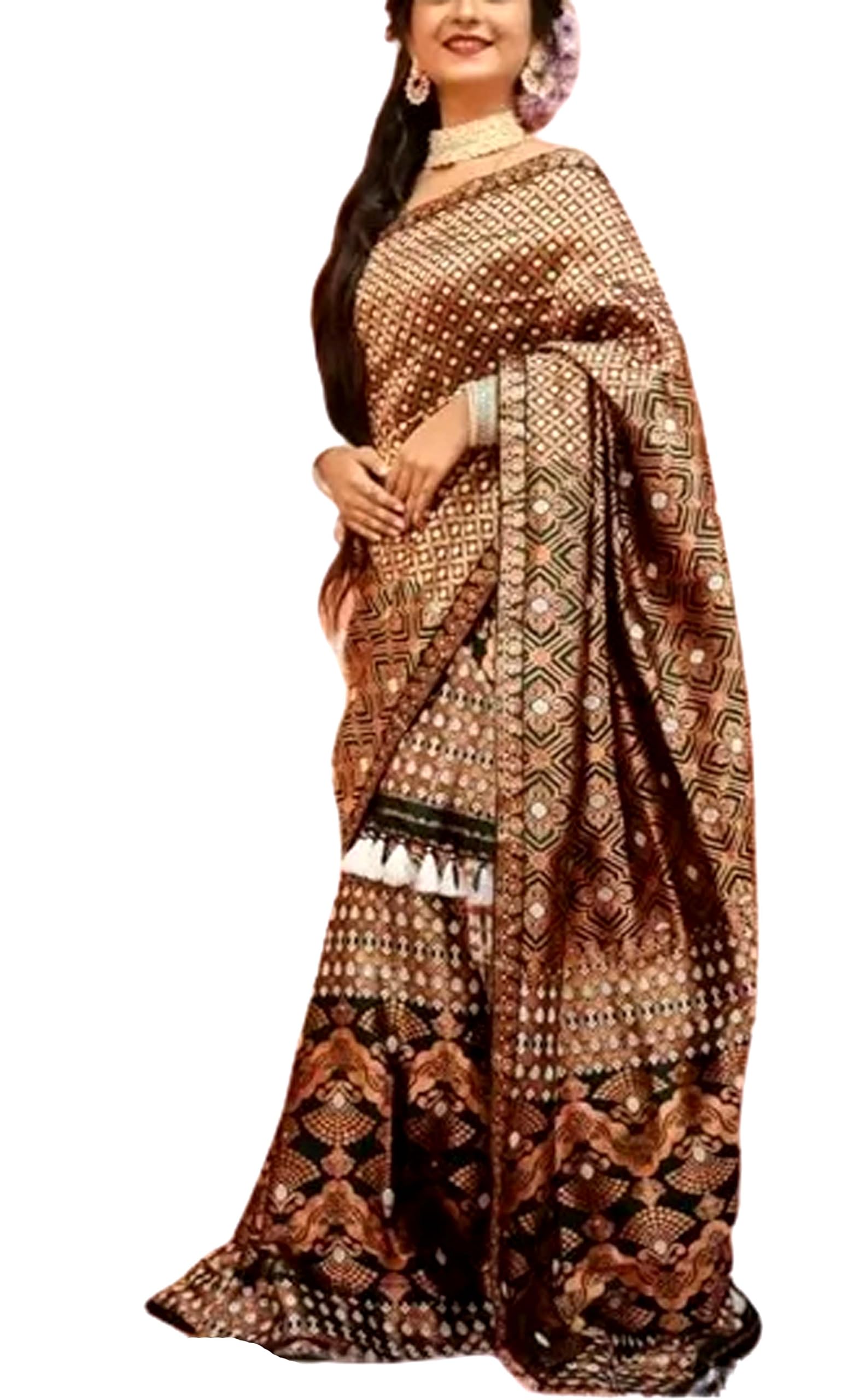 Women`s Bridal Assamese Mekhela Sador Jura Santal Panchi Lungi Parhar Pure Fabric Soft Silk Traditional Design-Brown Green