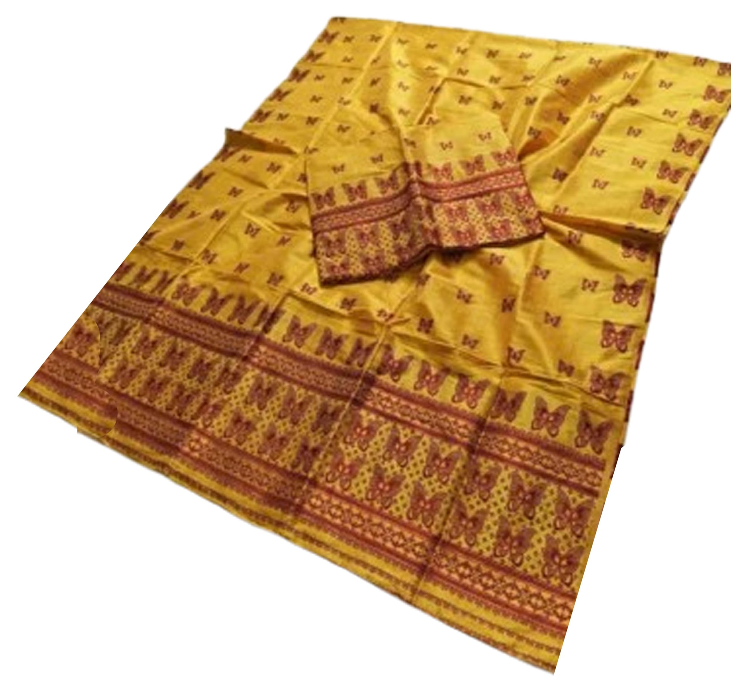 Women`s Bridal Assamese Mekhela Sador  Pure Fabric of Soft Silk Traditional Design-Yellow Butterfly