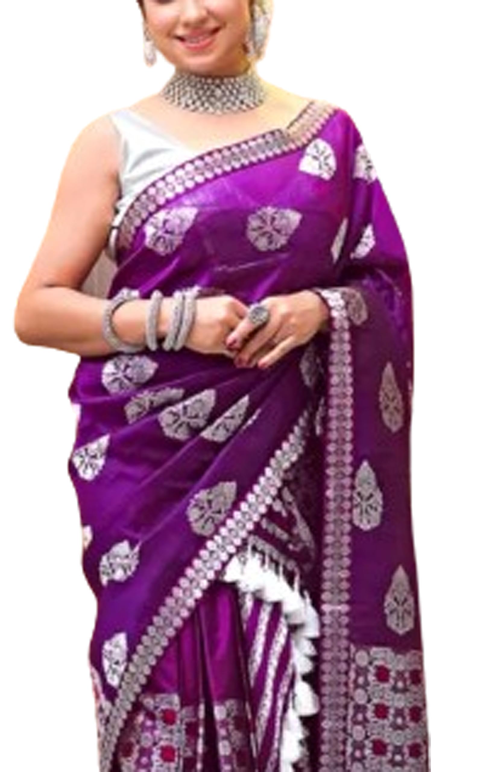 Women`s Bridal Assamese Mekhela Sador Traditional Design-Purple