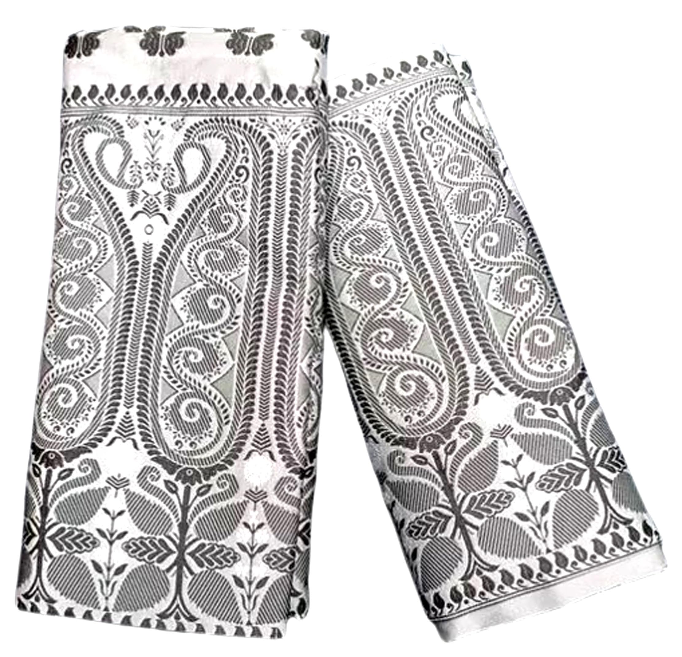 Women`s Assamese Assamese Mekhela Sador Fabric of Soft Silk Traditional Design- White Black