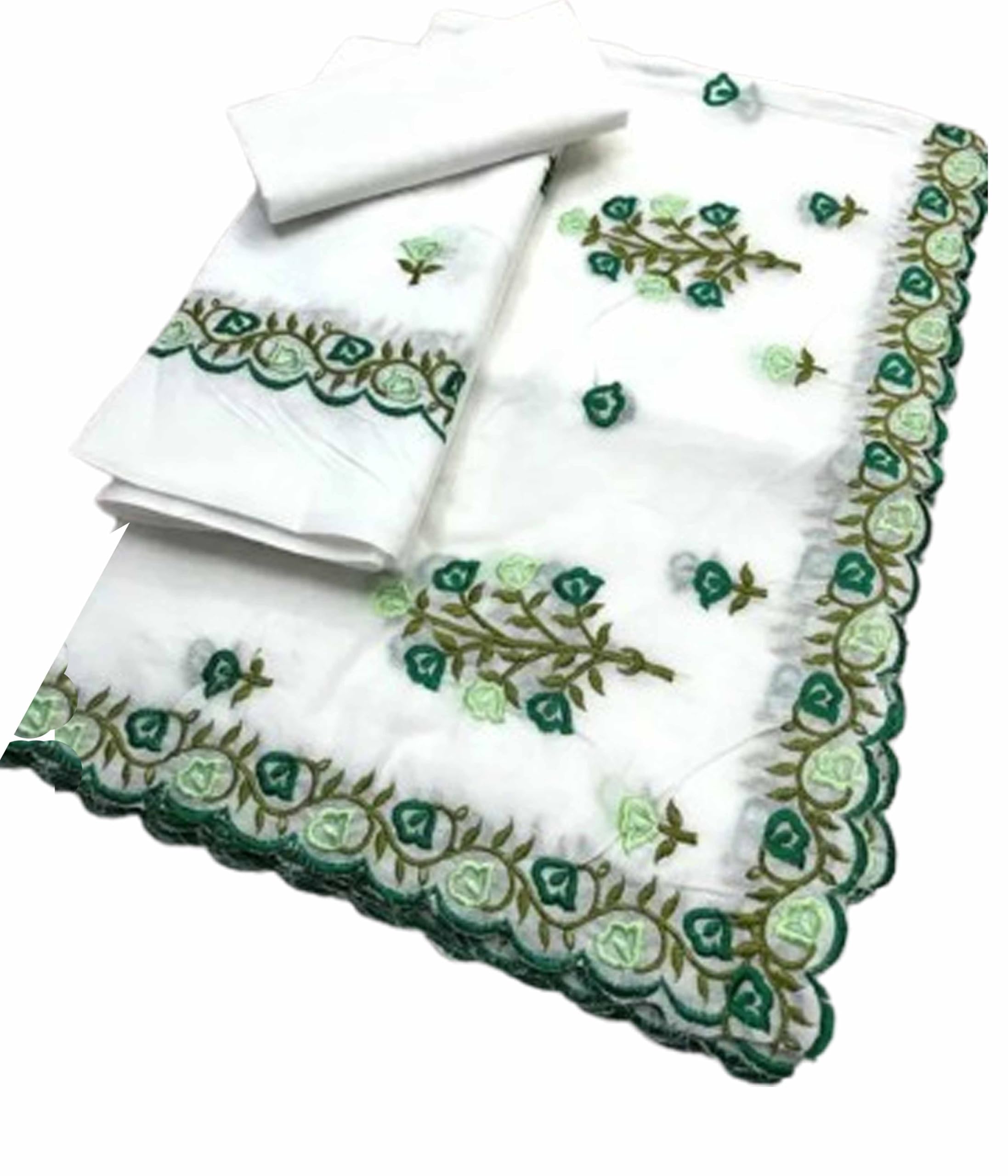 Assamese Mekhela Embroidery Sador Pure Fabric of Soft Silk Traditional Design- White Green