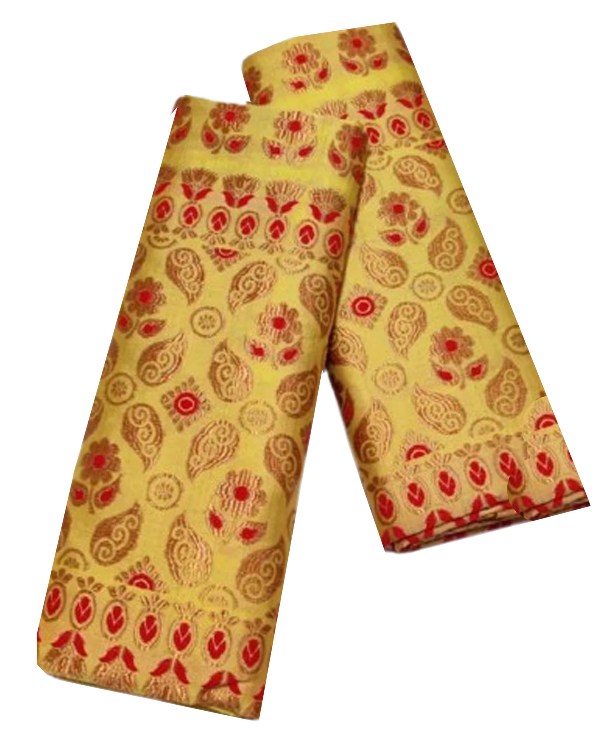 Women`s Assamese Mekhela Sador Traditional Design- Yellow Red