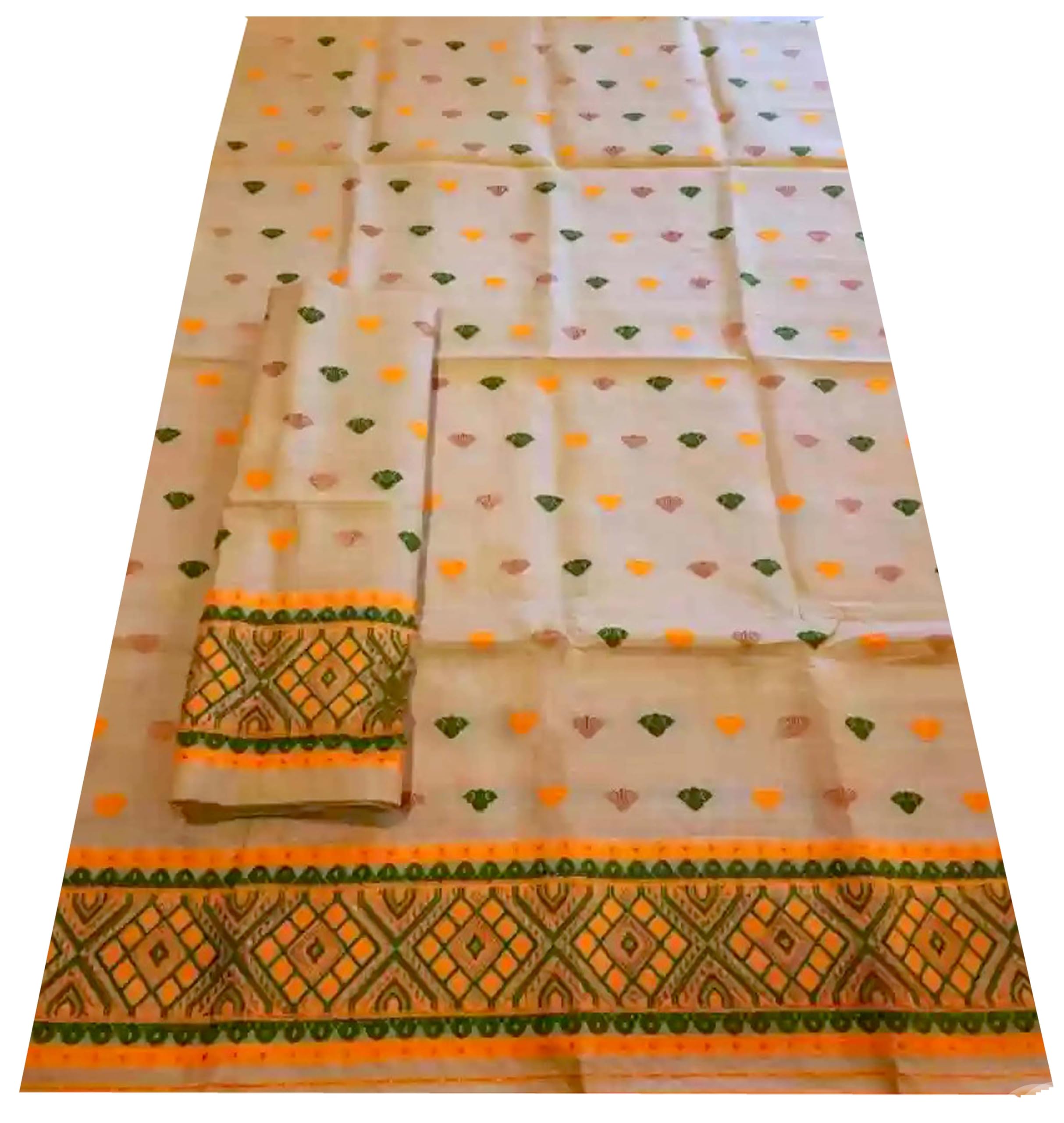 Women`s Assamese Mekhela Sador Traditional Design- Cream yellow