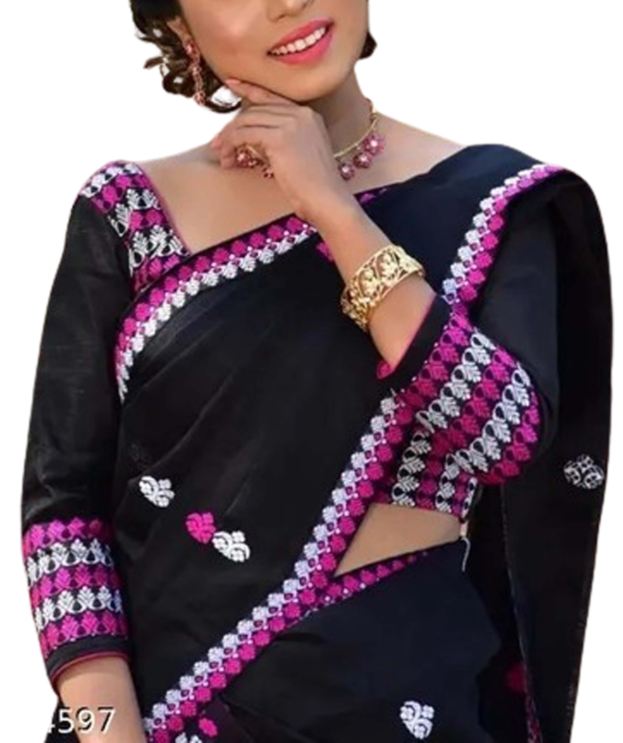 Women`s Assamese Mekhela Sador Santal Chador Pat Traditional Design- (Purple Black)