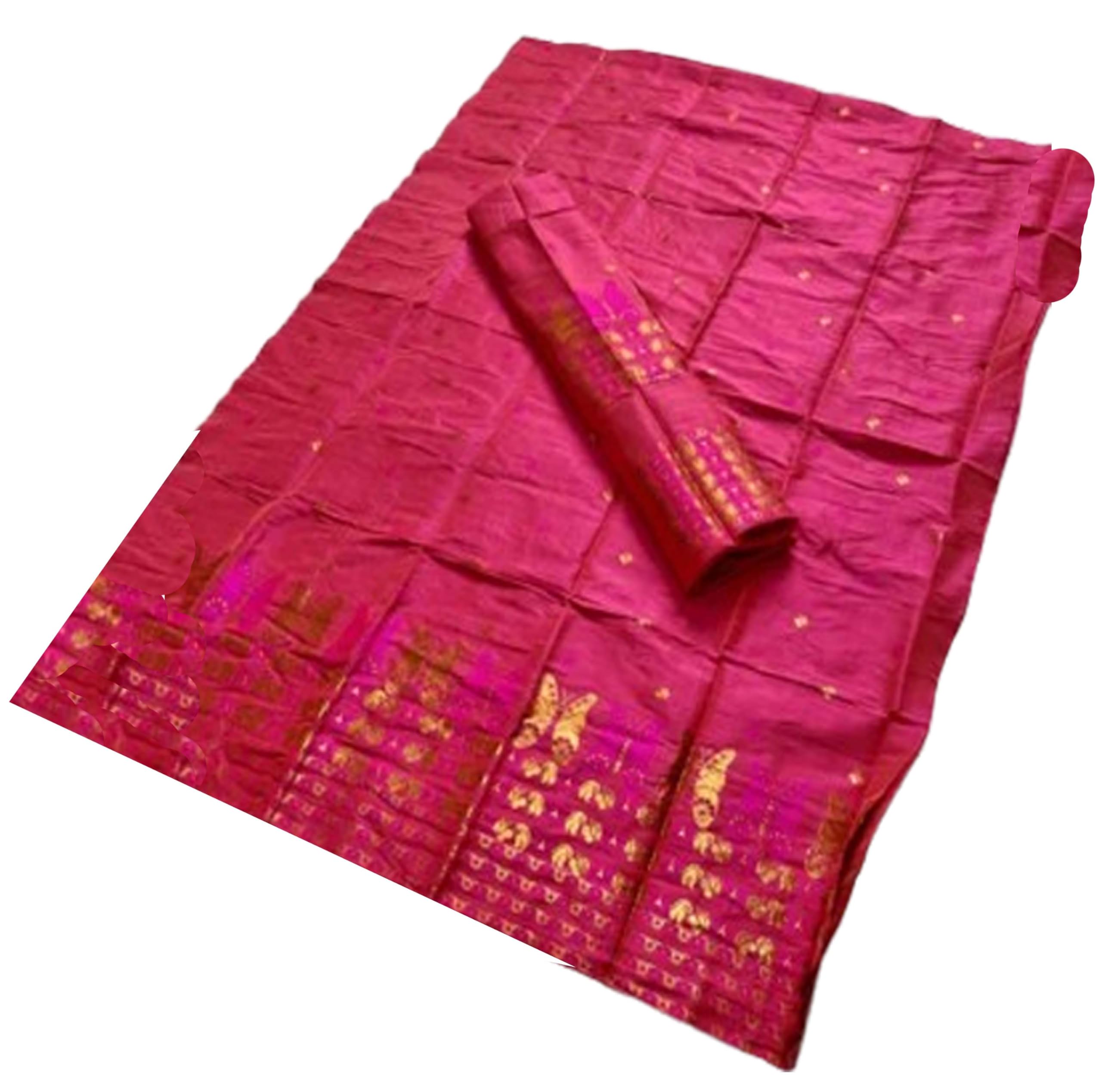 Assamese Mekhela Sador Paat Lungi Parhar Fabric of Soft Silk Traditional Design-Pink Butterfly