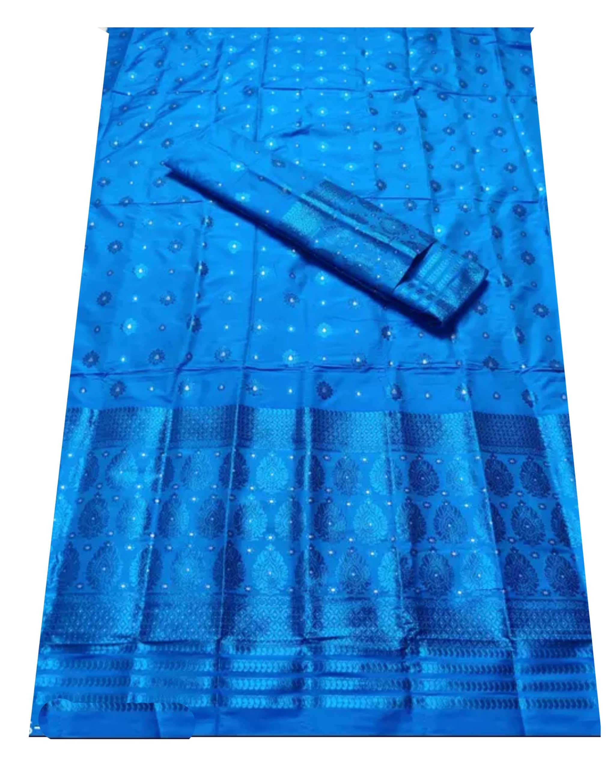 Women`s Assamese Mekhela Sador Traditional Design- Sky Blue