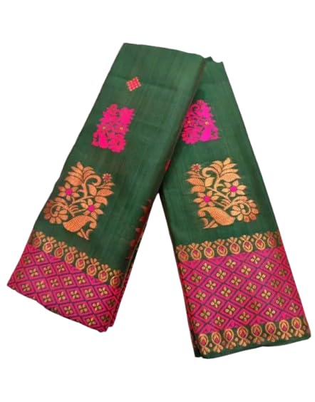Women`s Assamese Mekhela Sador Traditional Design-Green Pink