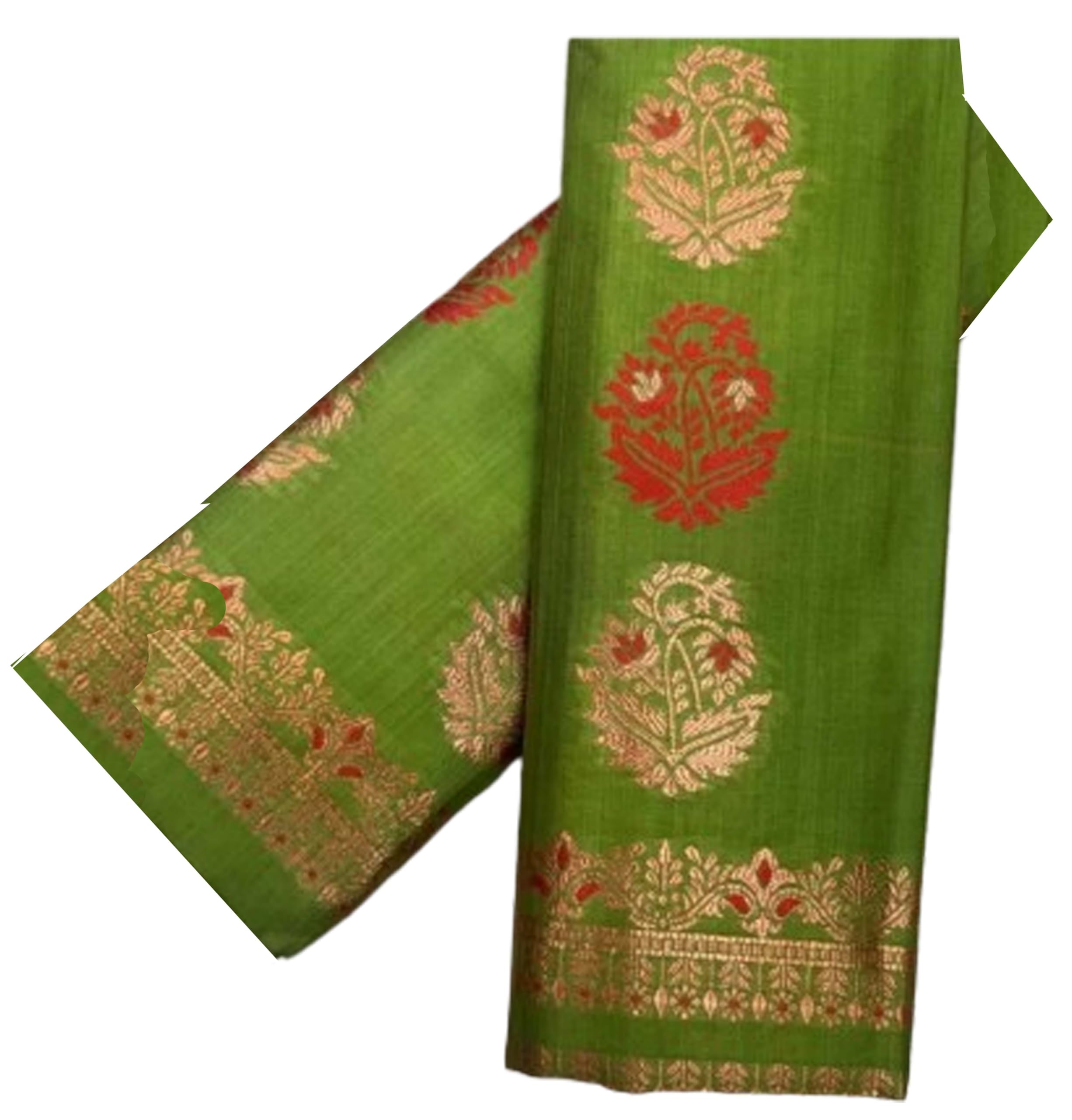 Assamese Mekhela Sador Chador Paat Fabric of Self Soft Silk Traditional Design- White Orange