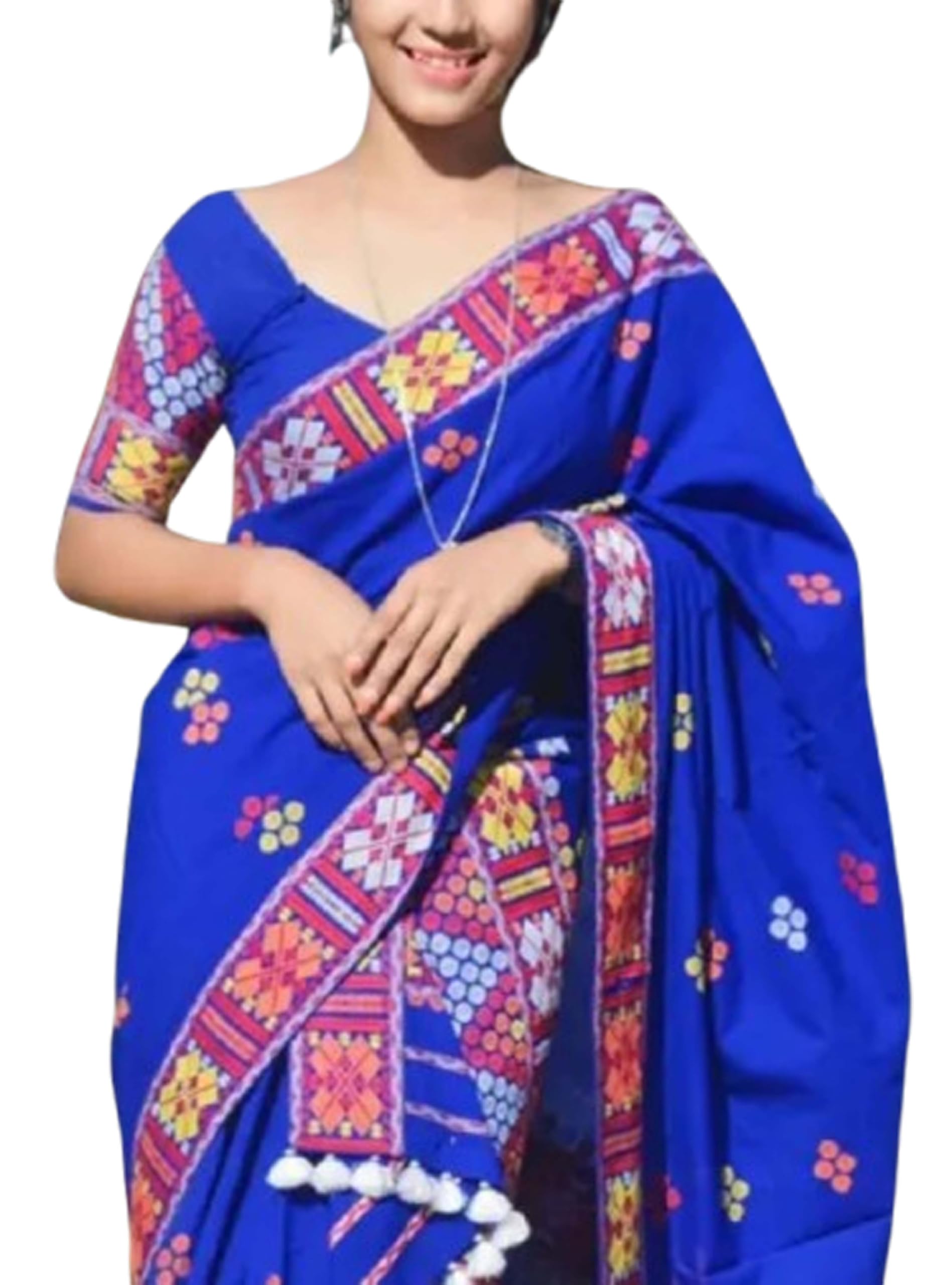 Women`s Assamese Mekhela Sador Traditional Design- Blue Design