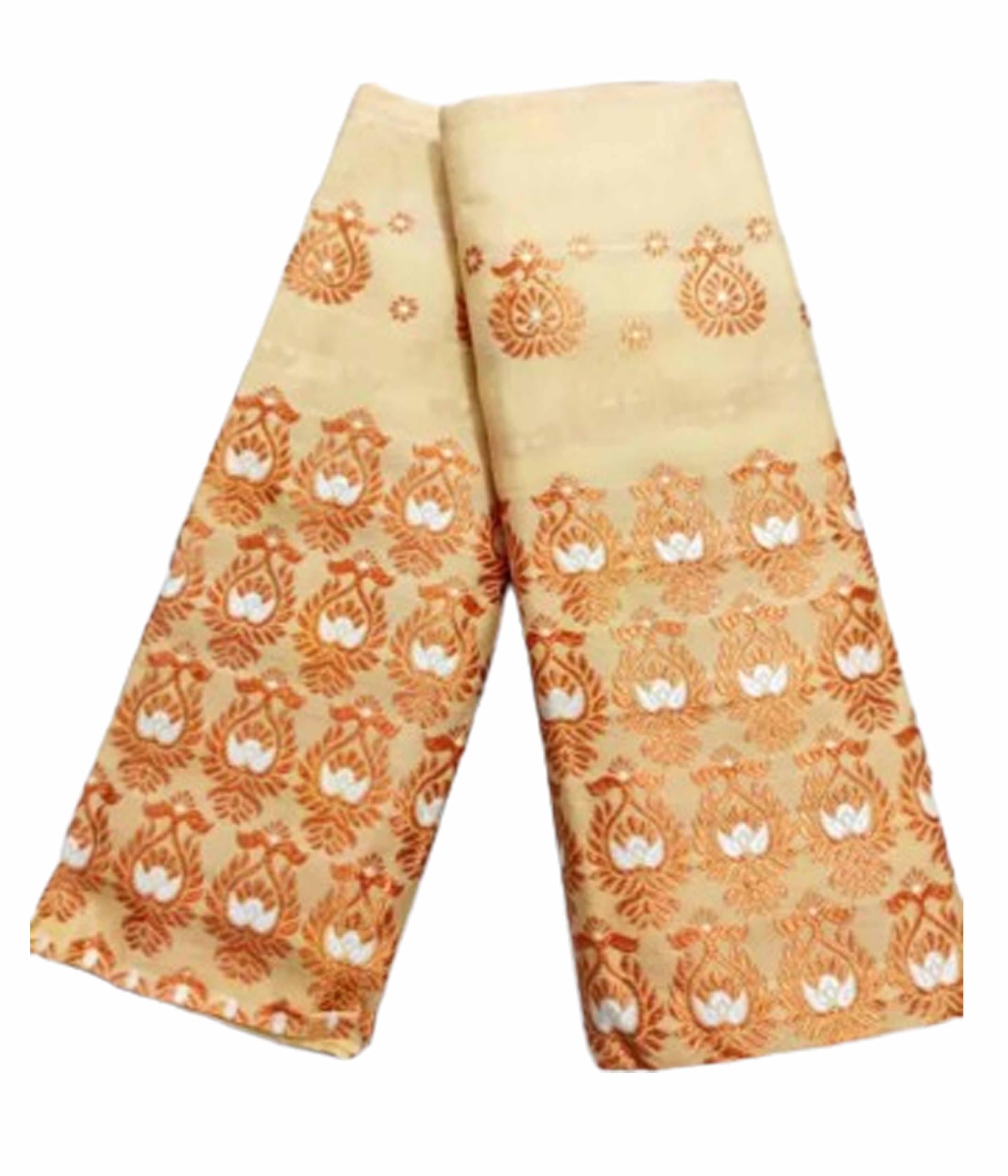 Women`s Assamese Mekhela Sador Paat Santal Panchi Lungi Parhar Fabric of Soft Silk Traditional Design- Cream Gold