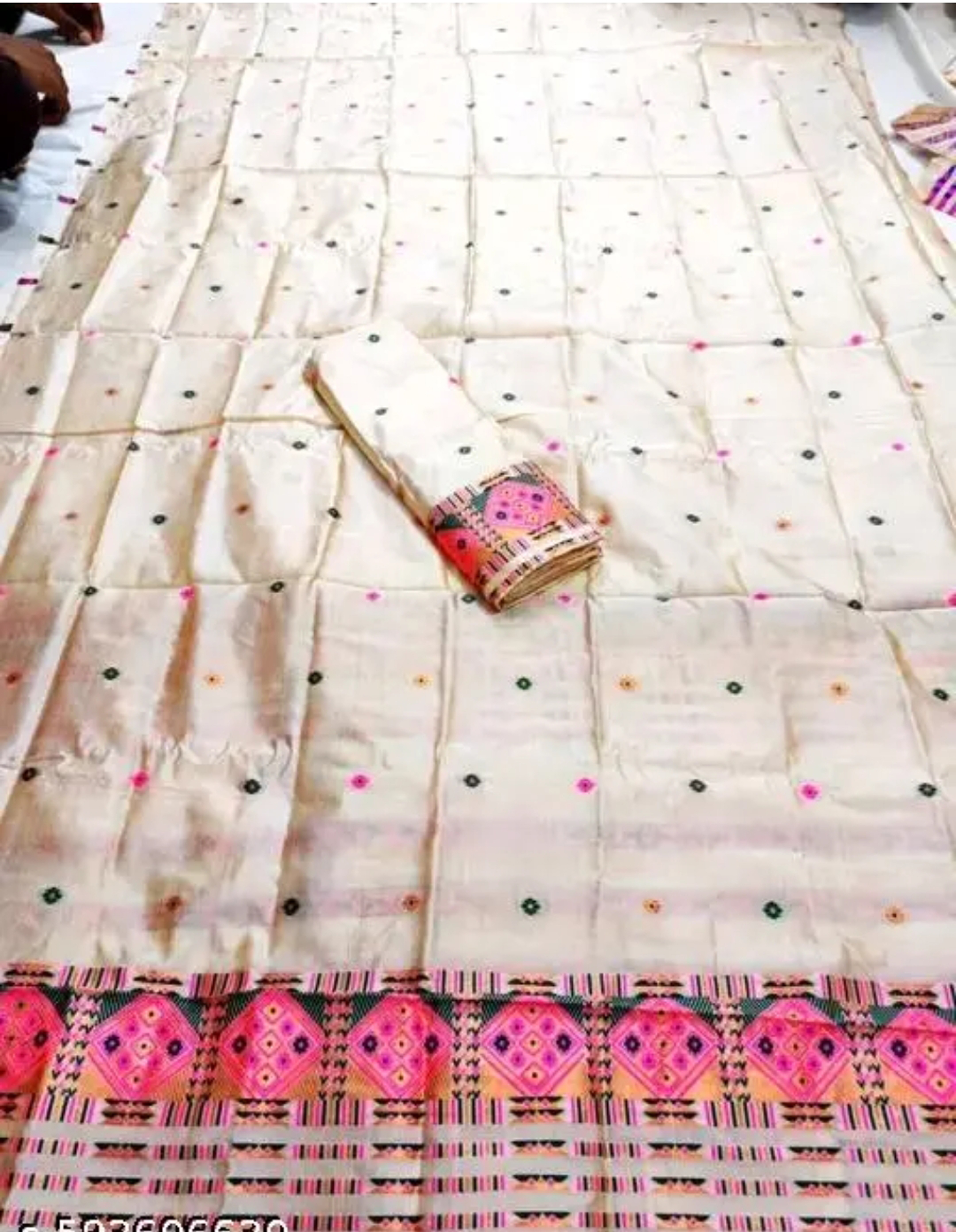 Bridal Cream Pink Assamese Mekhela Sador Handcrafted Chador