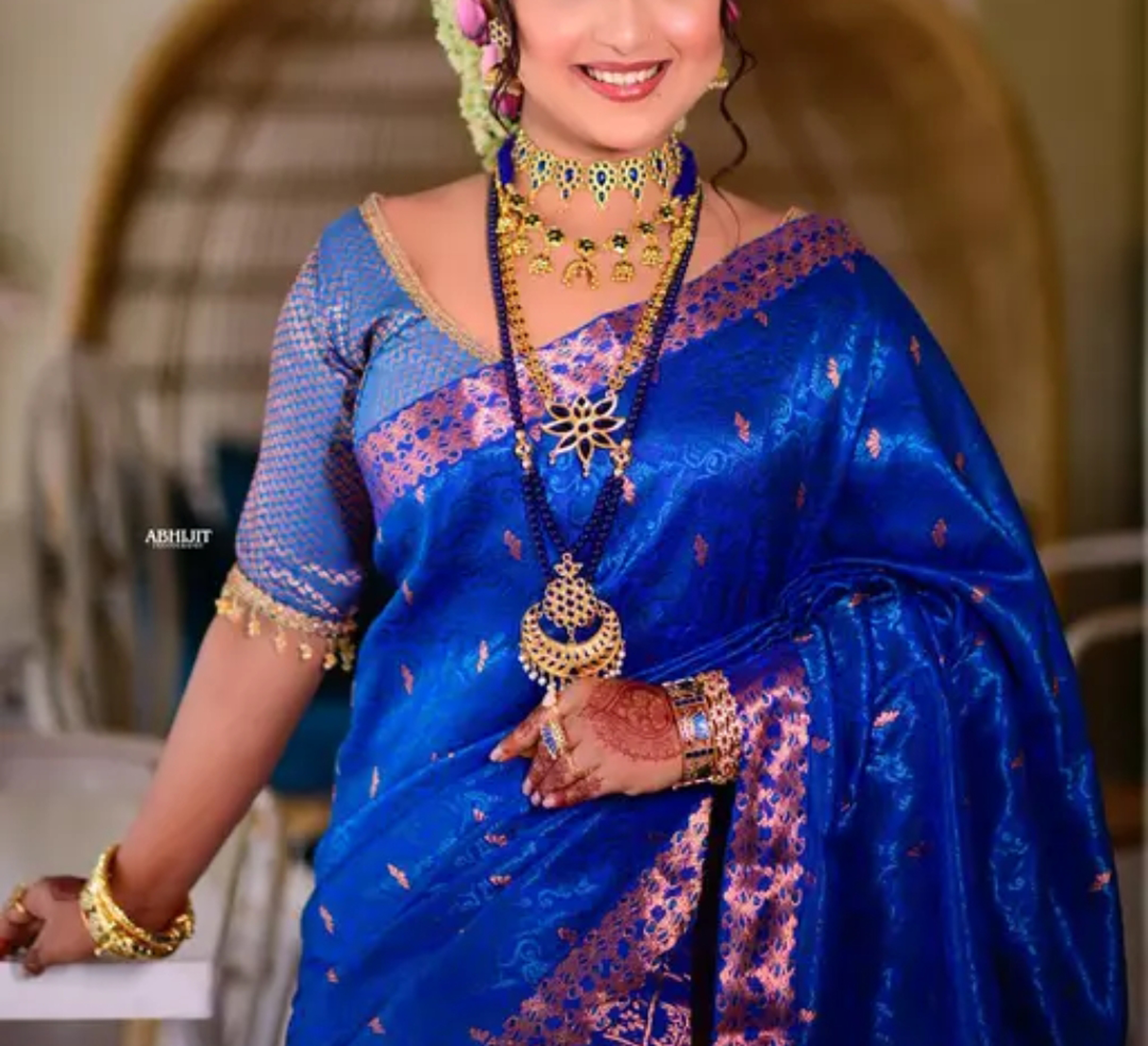 Bridal Blue Assamese Mekhela Sador Handcrafted Chador