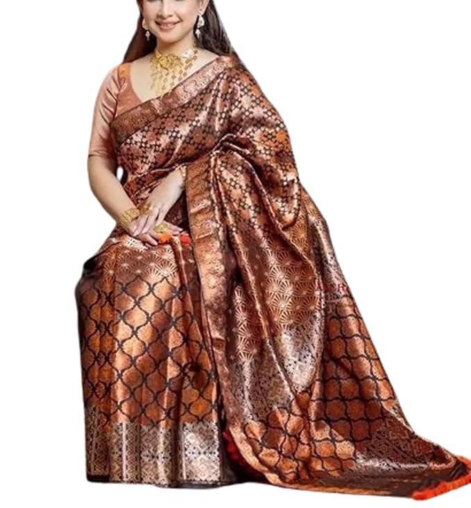 Women`s Assamese Mekhela Sador Jura Santal Panchi Lungi Parhar Pure Fabric of Soft Silk Traditional Design- Brown