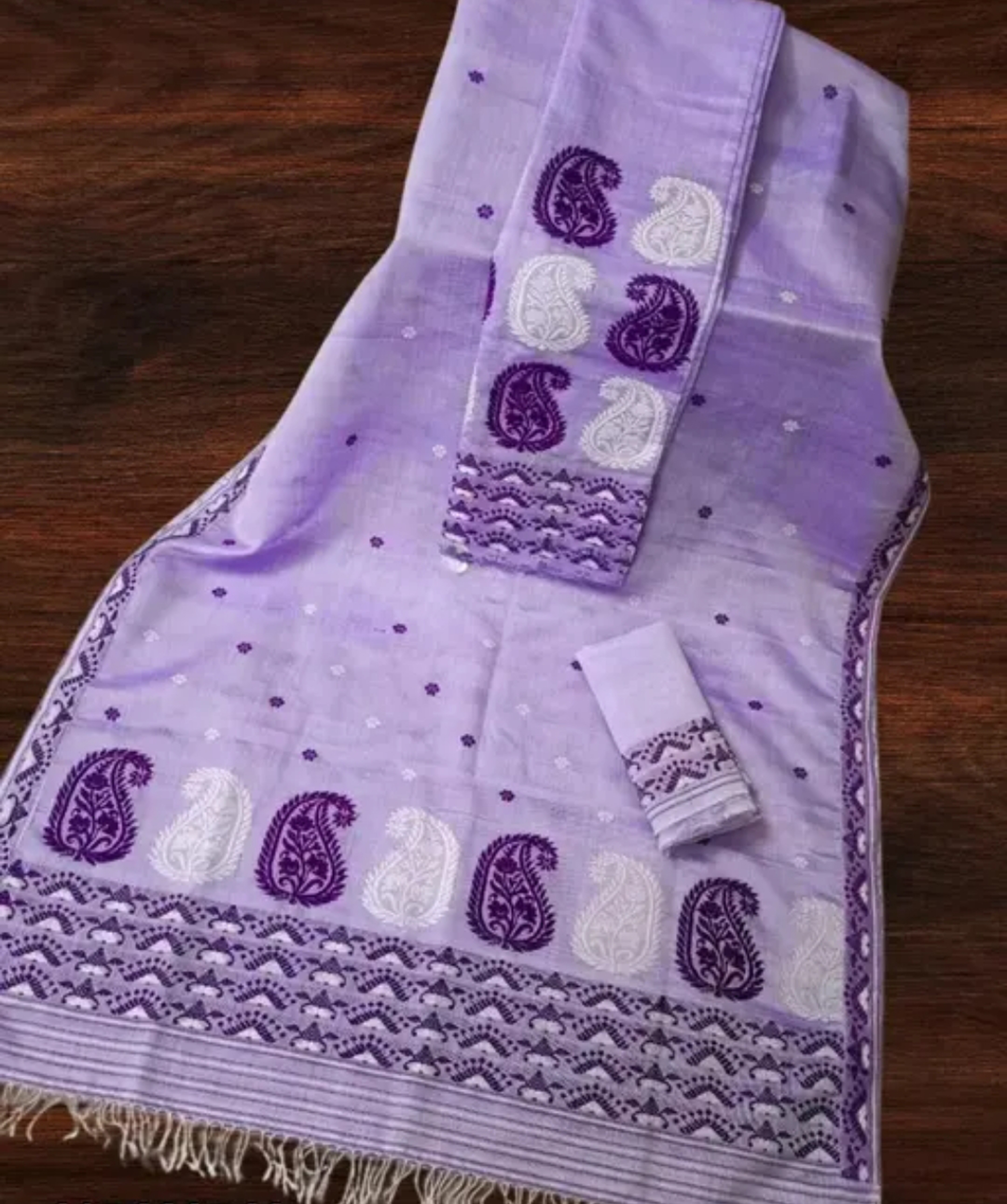 Purple Violet Assamese Mekhela Sador Handcrafted Chador