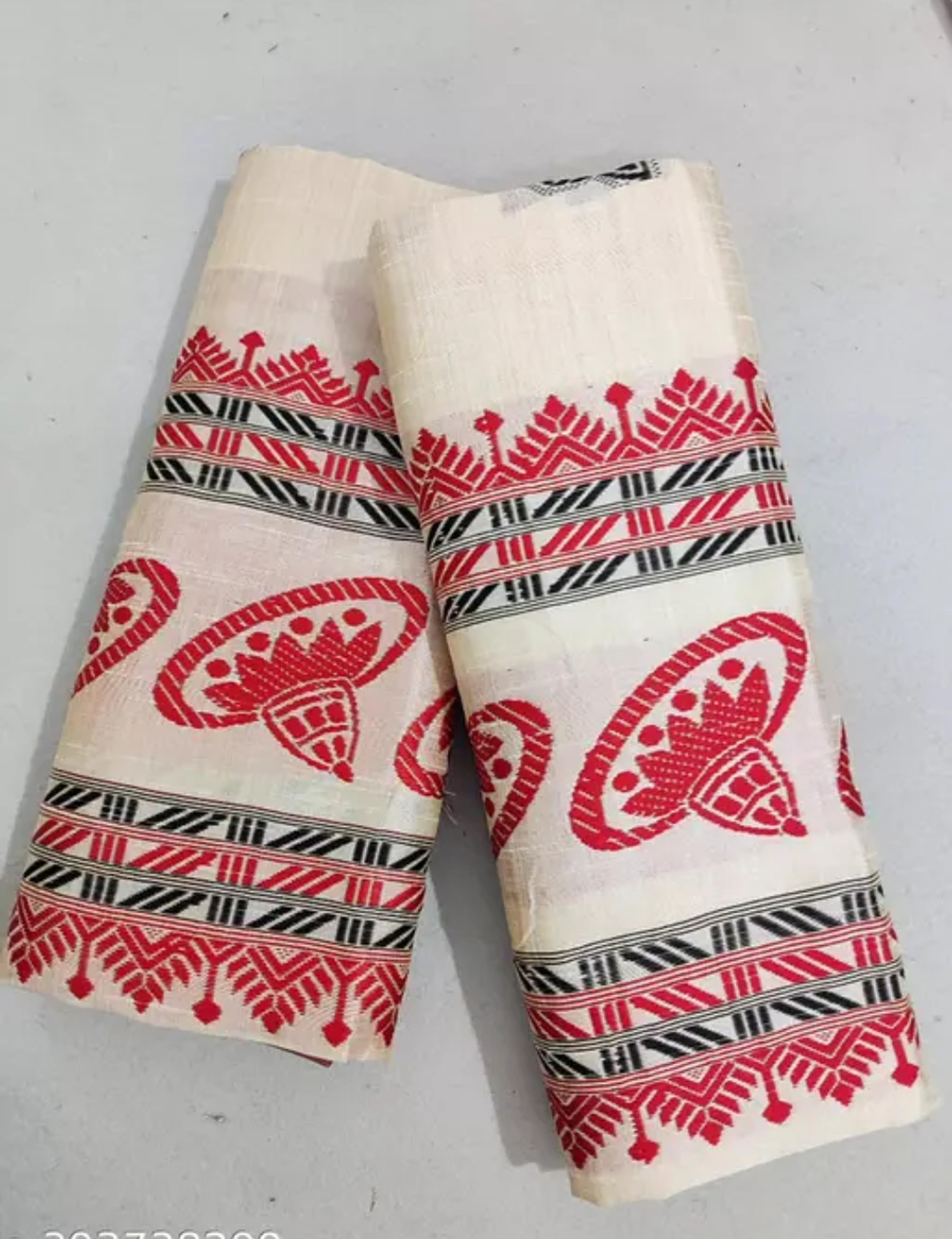  Bridal Wedding Assamese Mekhela Sador  Traditional Jhapi  Design -White red