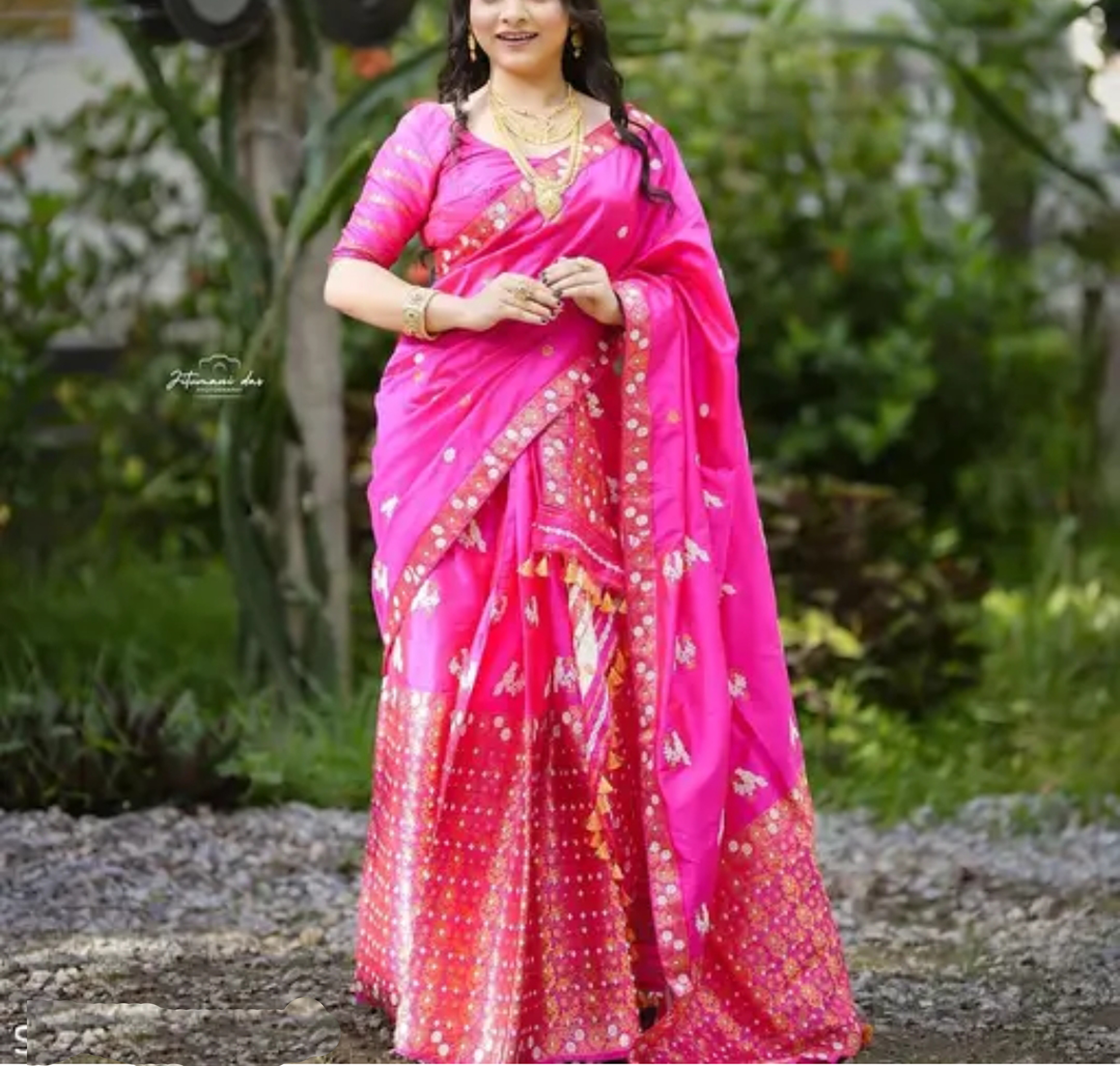 Bridal Pink Assamese Mekhela Sador Handcrafted Chador