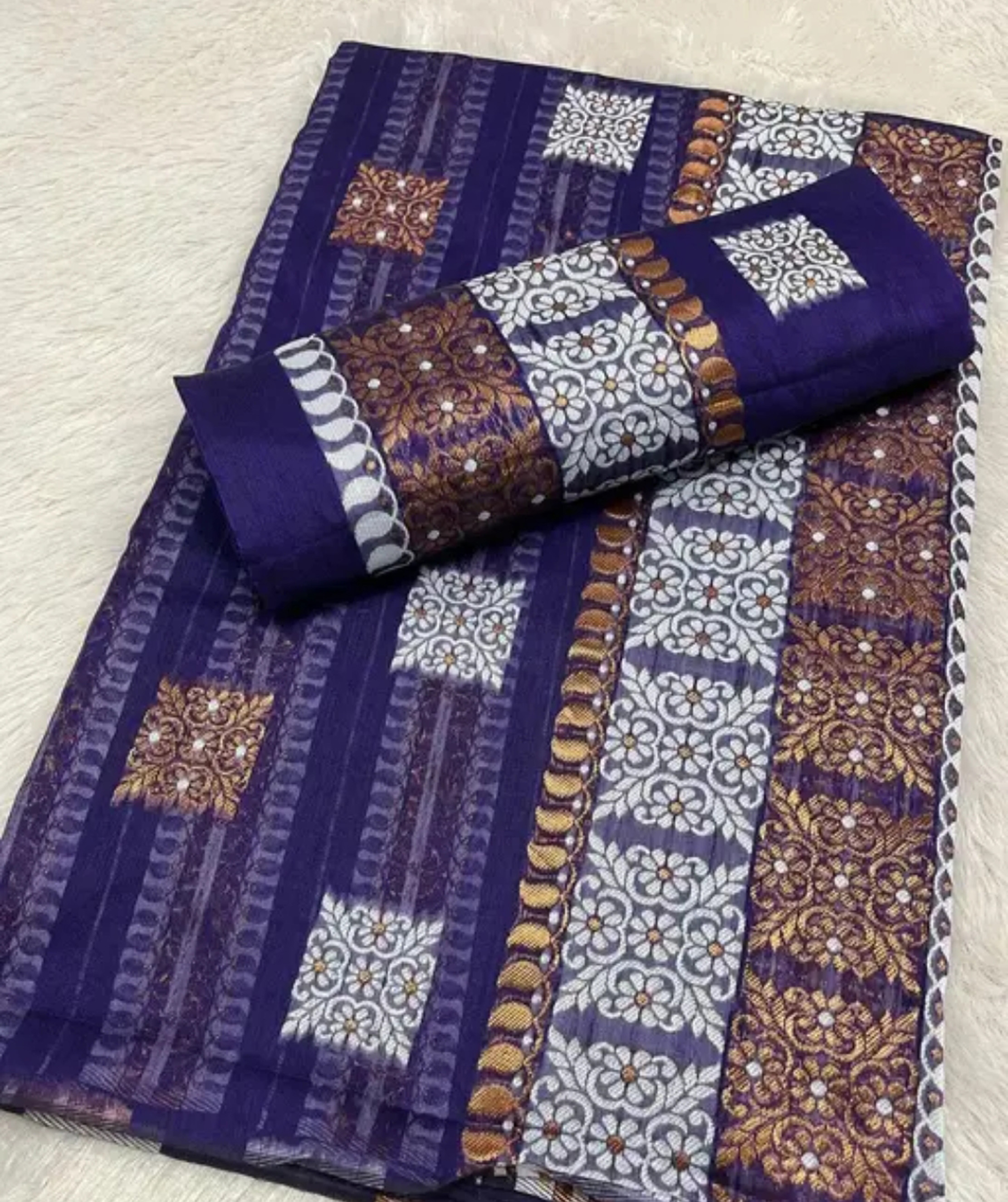 Assamese Mekhela Dark Blue Embroidery Sador Chador