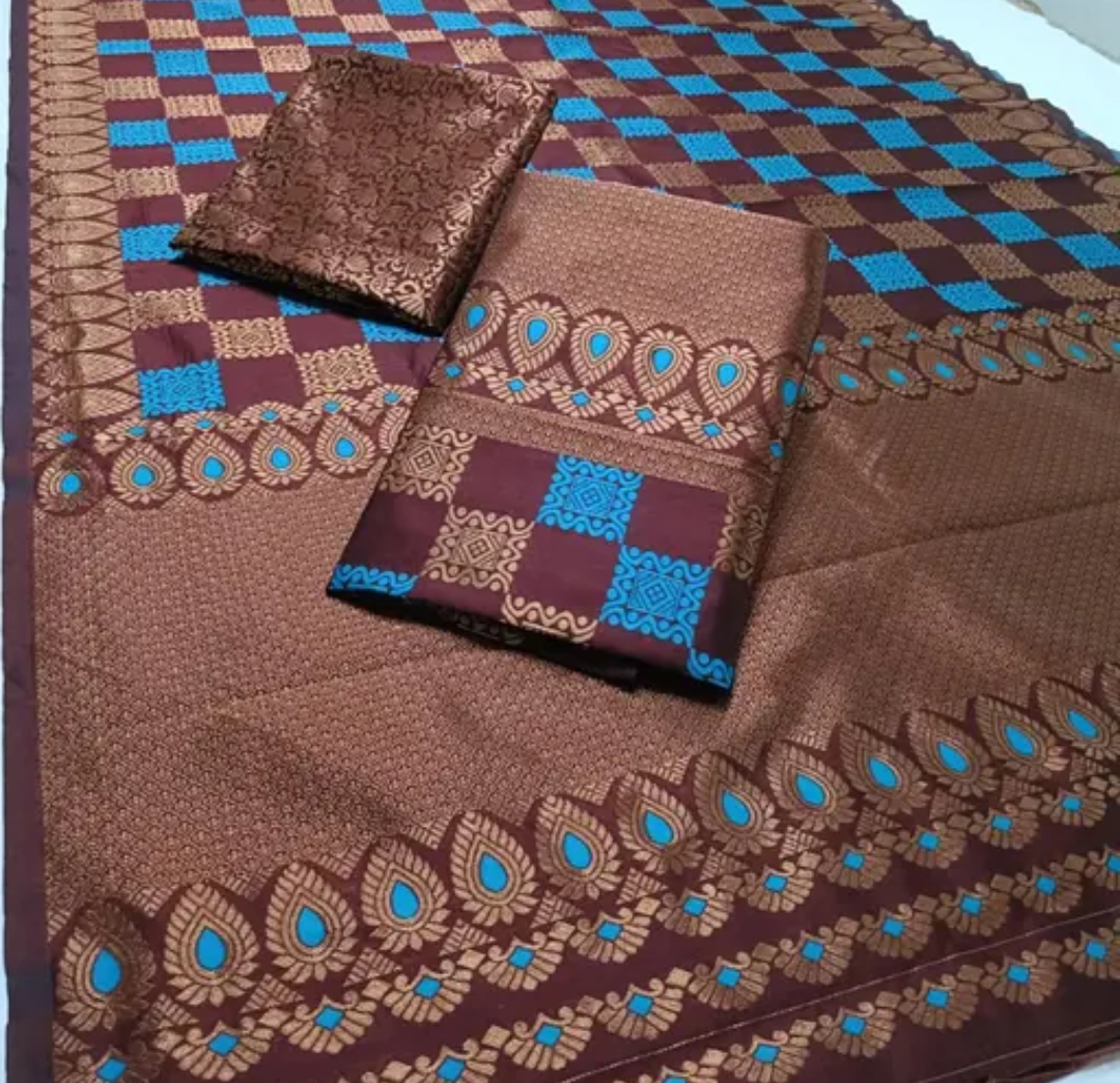 Assamese Mekhela Checkered Chess Design Embroidery Sador Chador