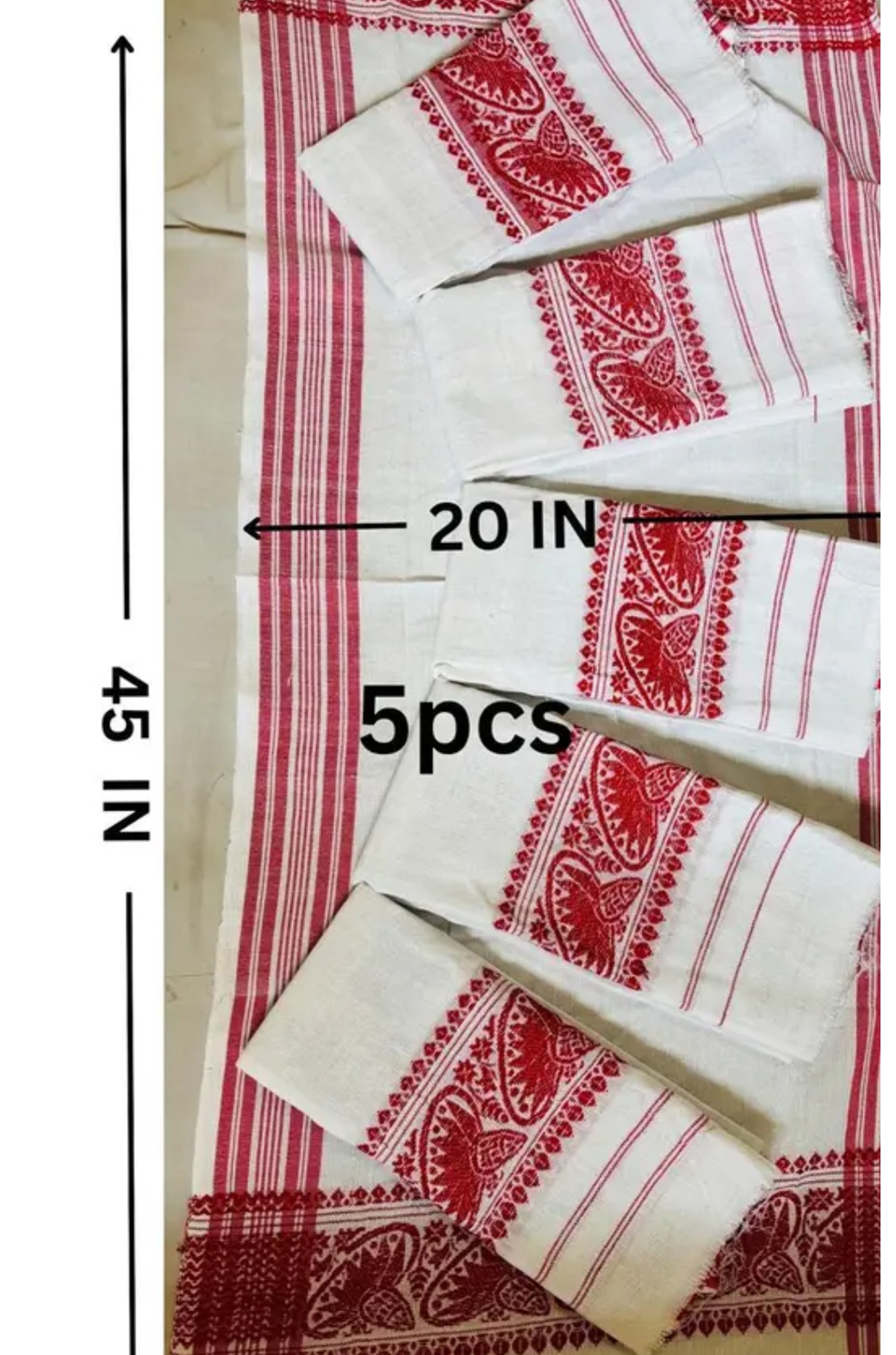  Assamese Gamosa Gamusa Traditional Jhapi Motif With Culture Cotton Handloom- Red-White 
