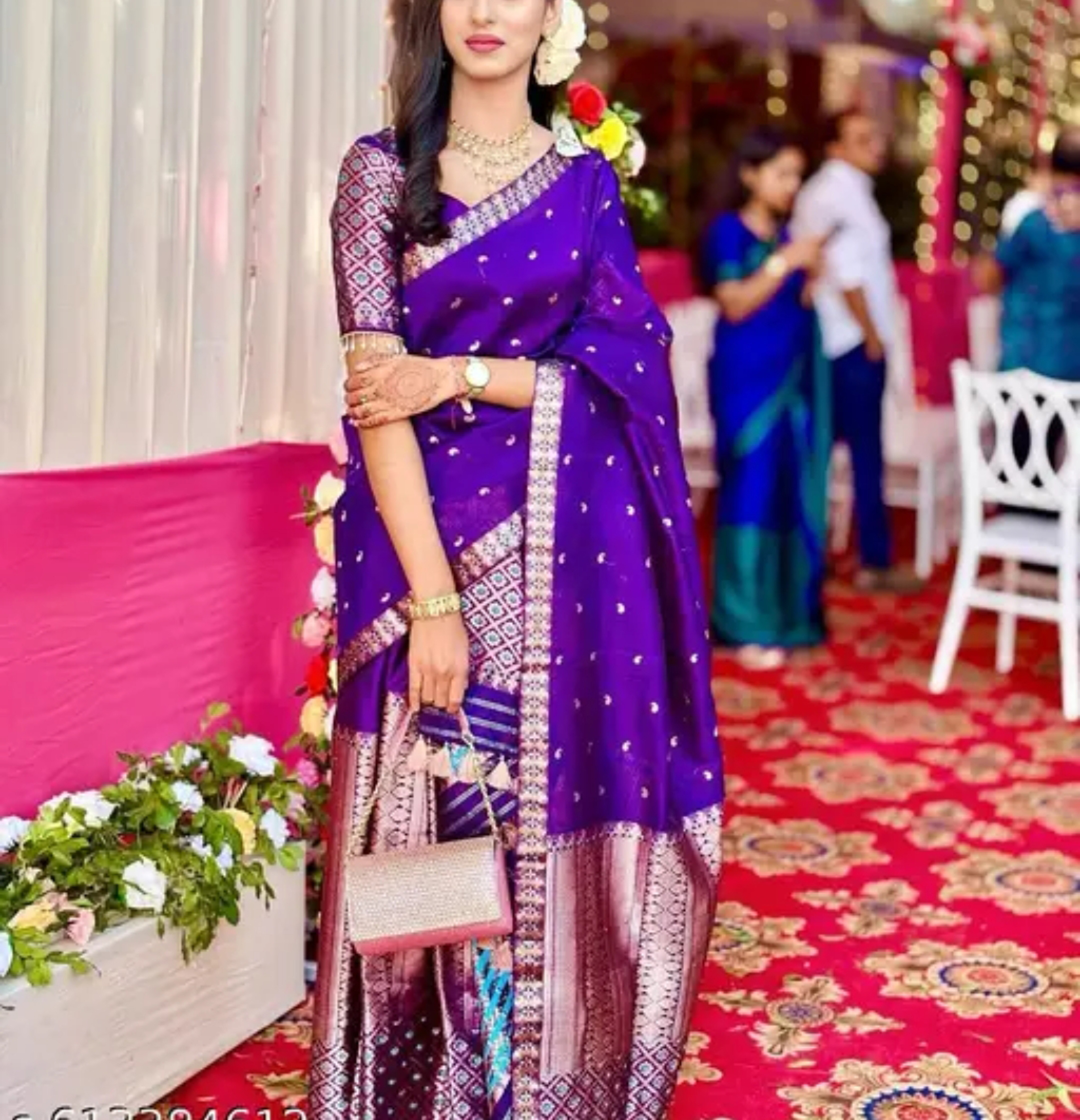 Assamese Mekhela  Purple Gold Embroidery Sador Chador