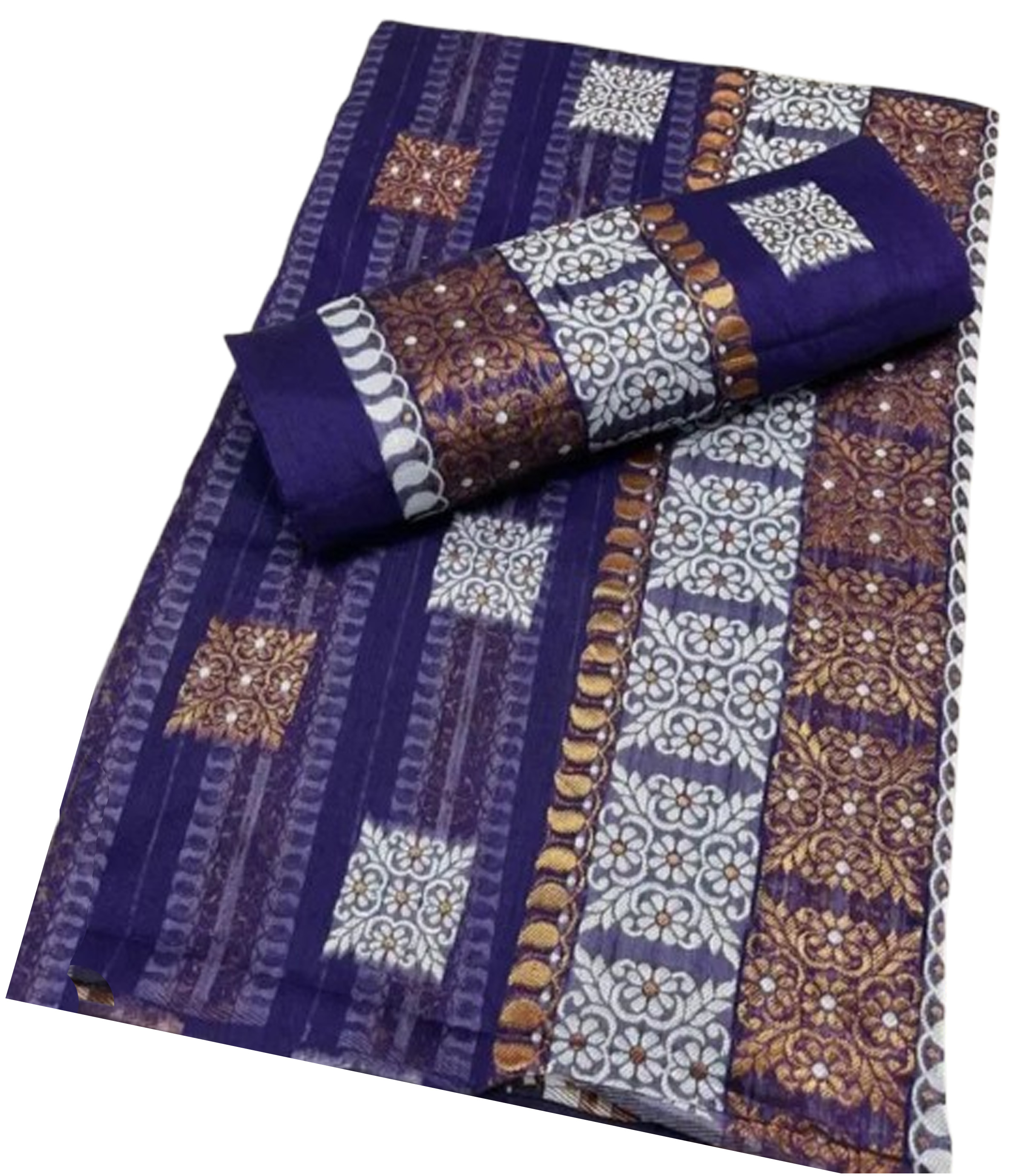 Bridal Cream Green Assamese Mekhela Sador Handcrafted Chador -Dark Blue