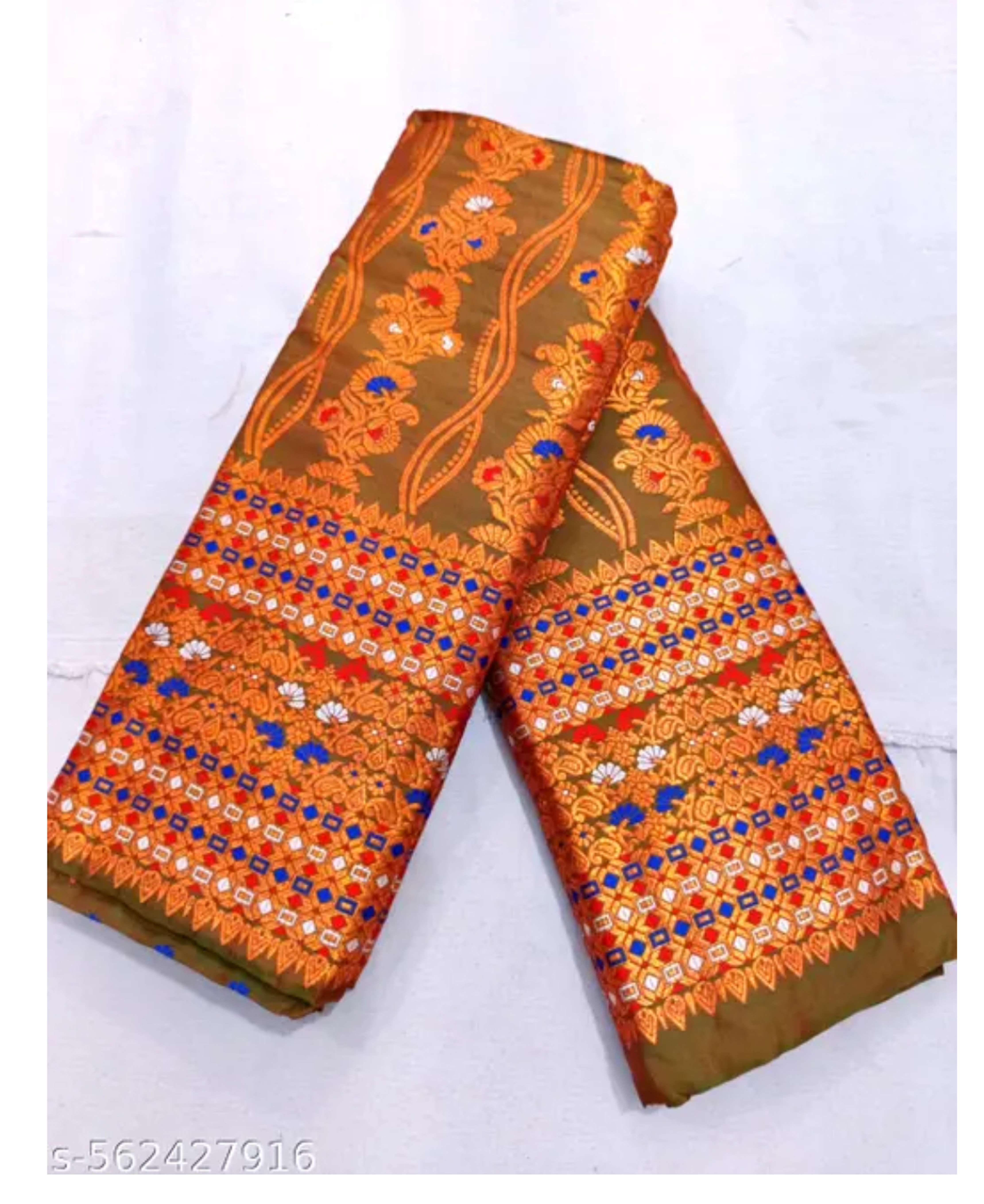  Assamese Mekhela Sador Paat SantalTraditional Design- Orange