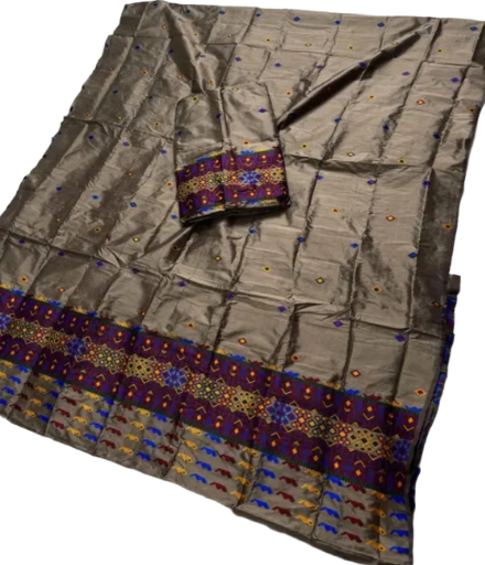 Traditional Assamese Mekhela Sador Pure Fabric Soft Silk Traditional  Design -Chiku
