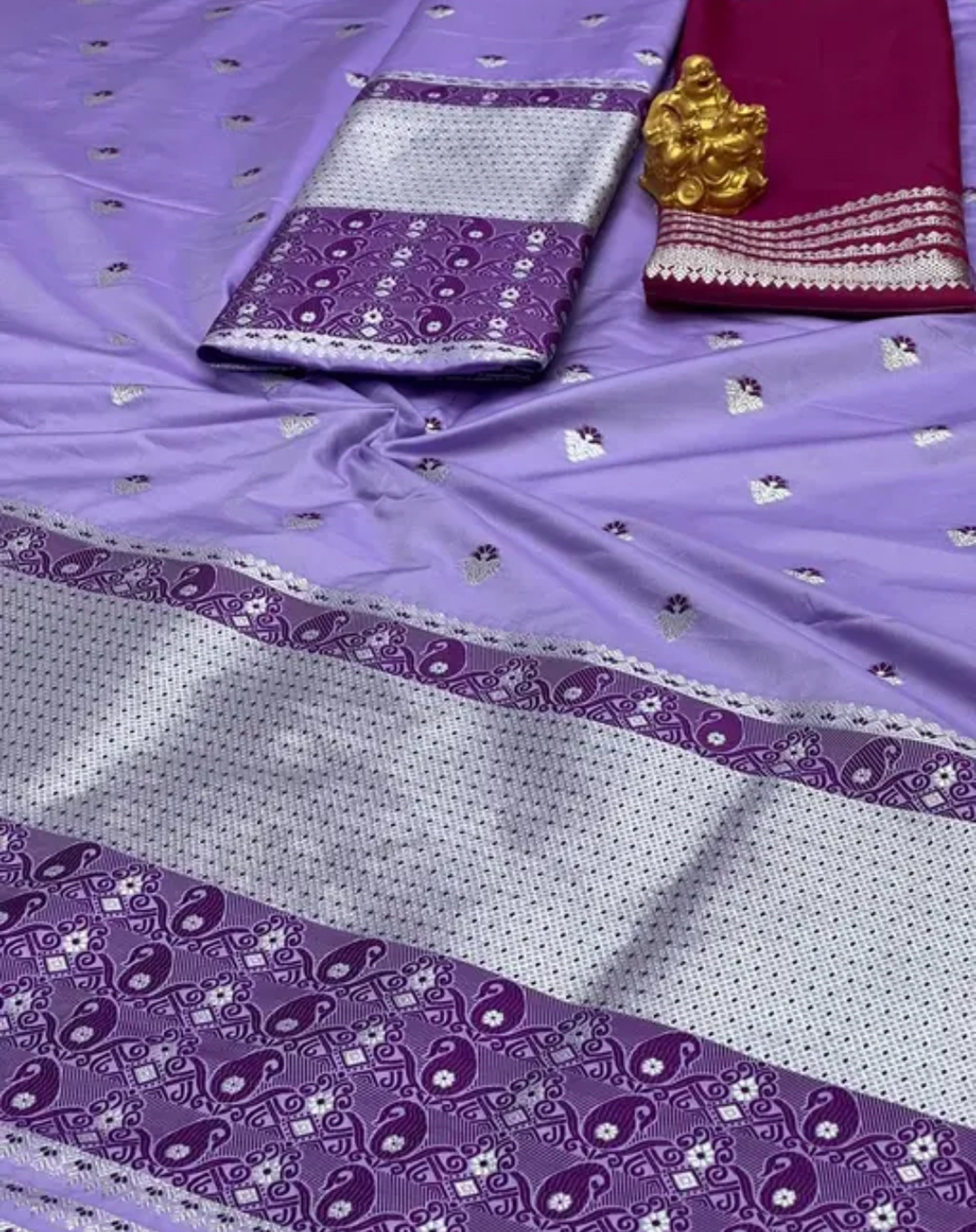 Assamese Mekhela Sador Paat Soft Silk Traditional Design- Lavender Purple