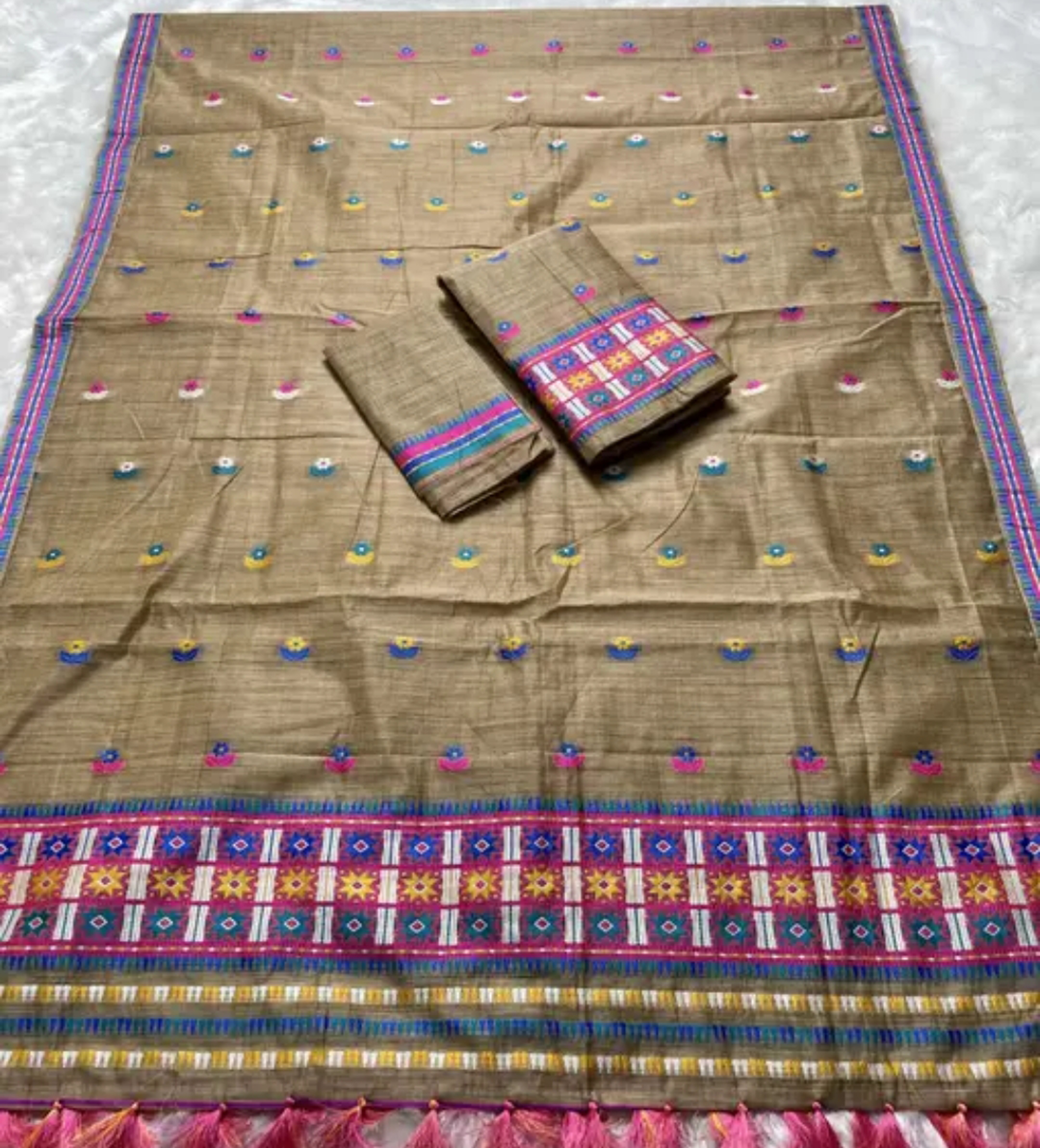 Jute Bridal Assamese Mekhela Wedding Sador Chador Traditional Embroidered Silk Saree 