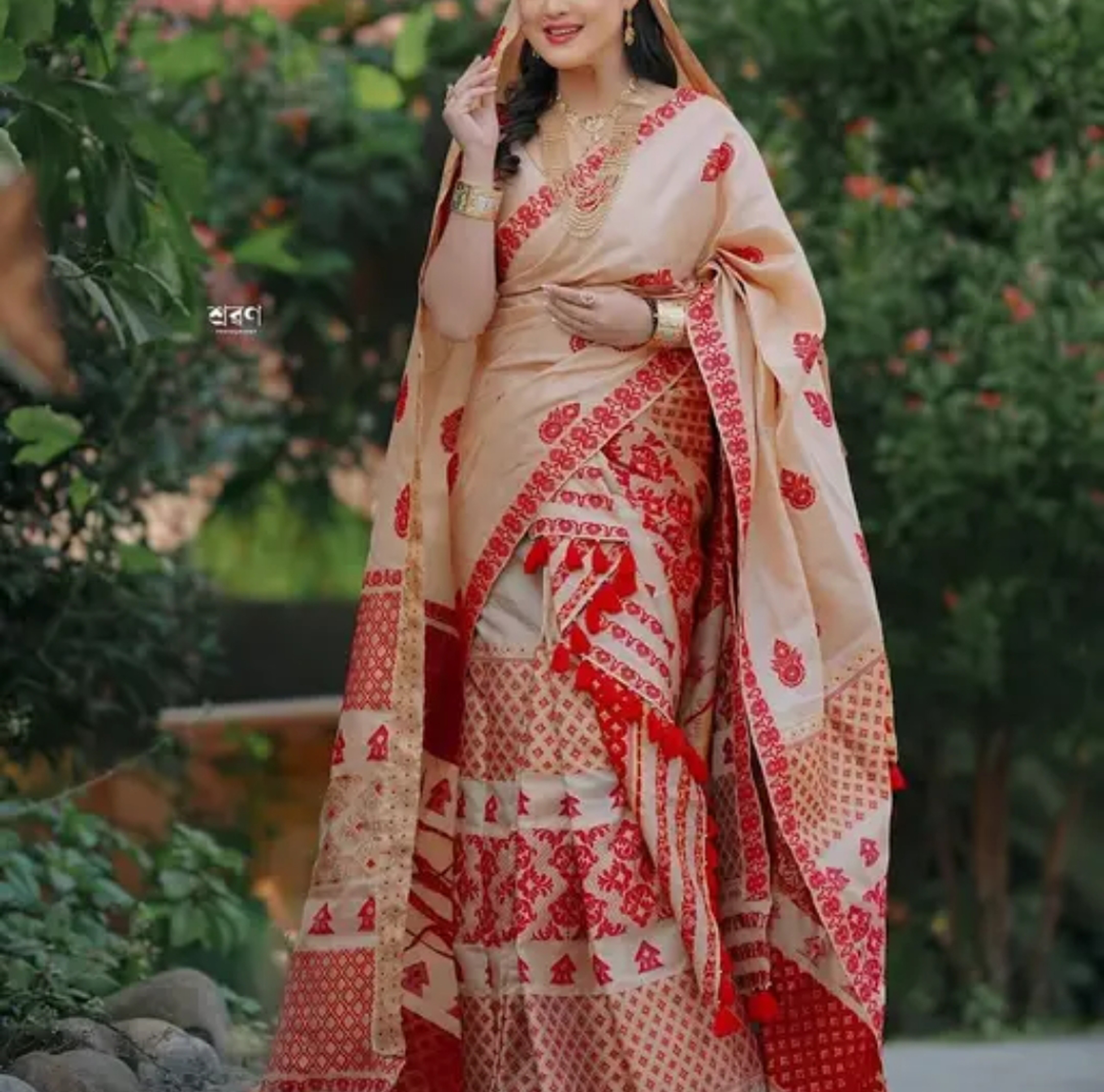 Traditional Assamese Mekhela  Sador Chador Silk 