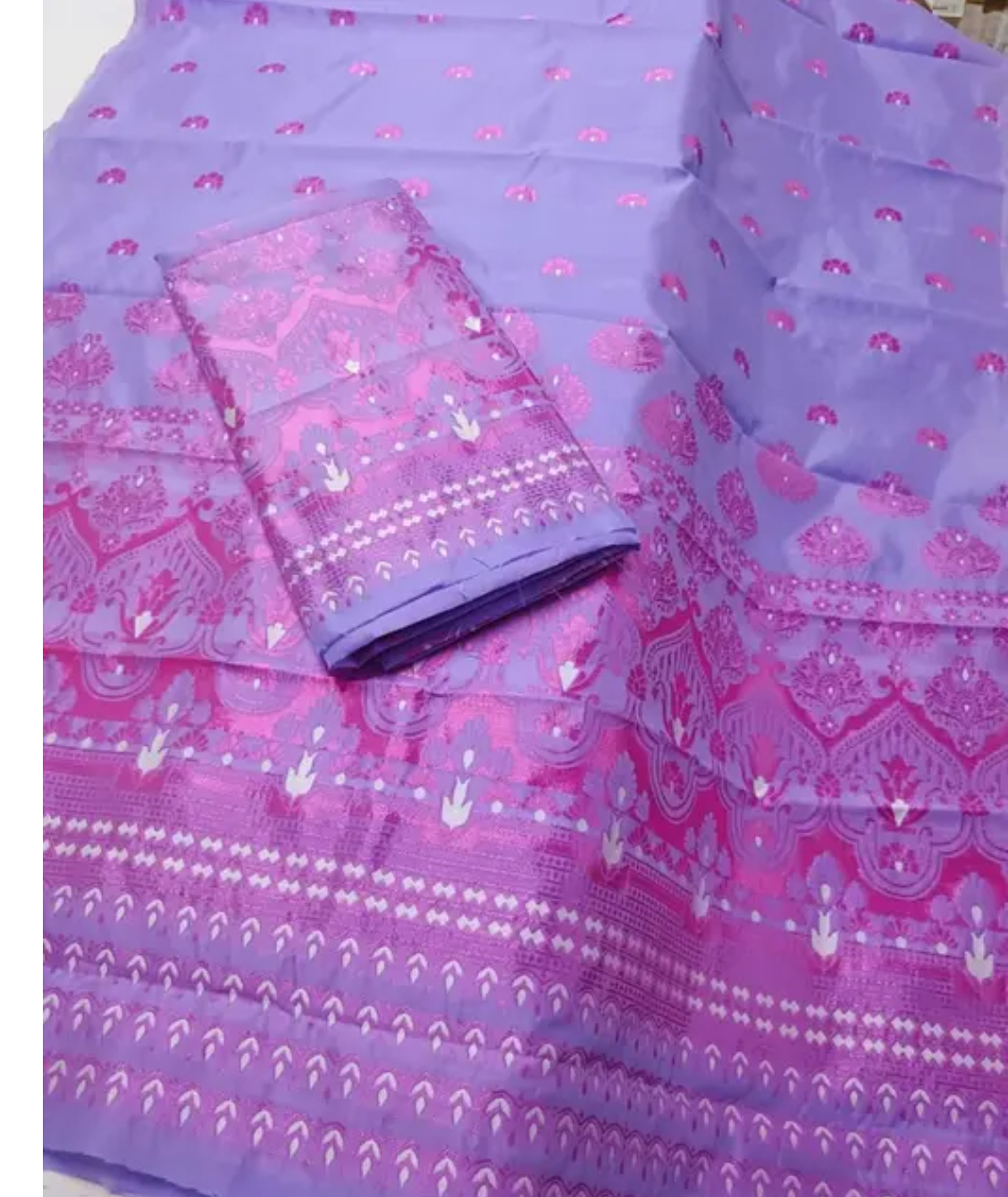 Assamese Mekhela  Blue Square Design Embroidery Sador Chador