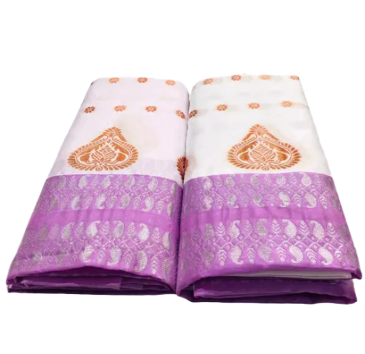 Women`s Bridal Wedding Assamese Mekhela Sador Elegant Silk Saree - Purple