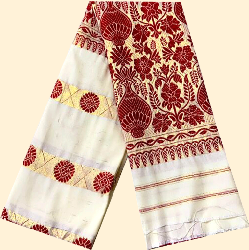  Assamese Gamosa Gamusa Traditional Motif With Culture Cotton Handloom- Red-White 