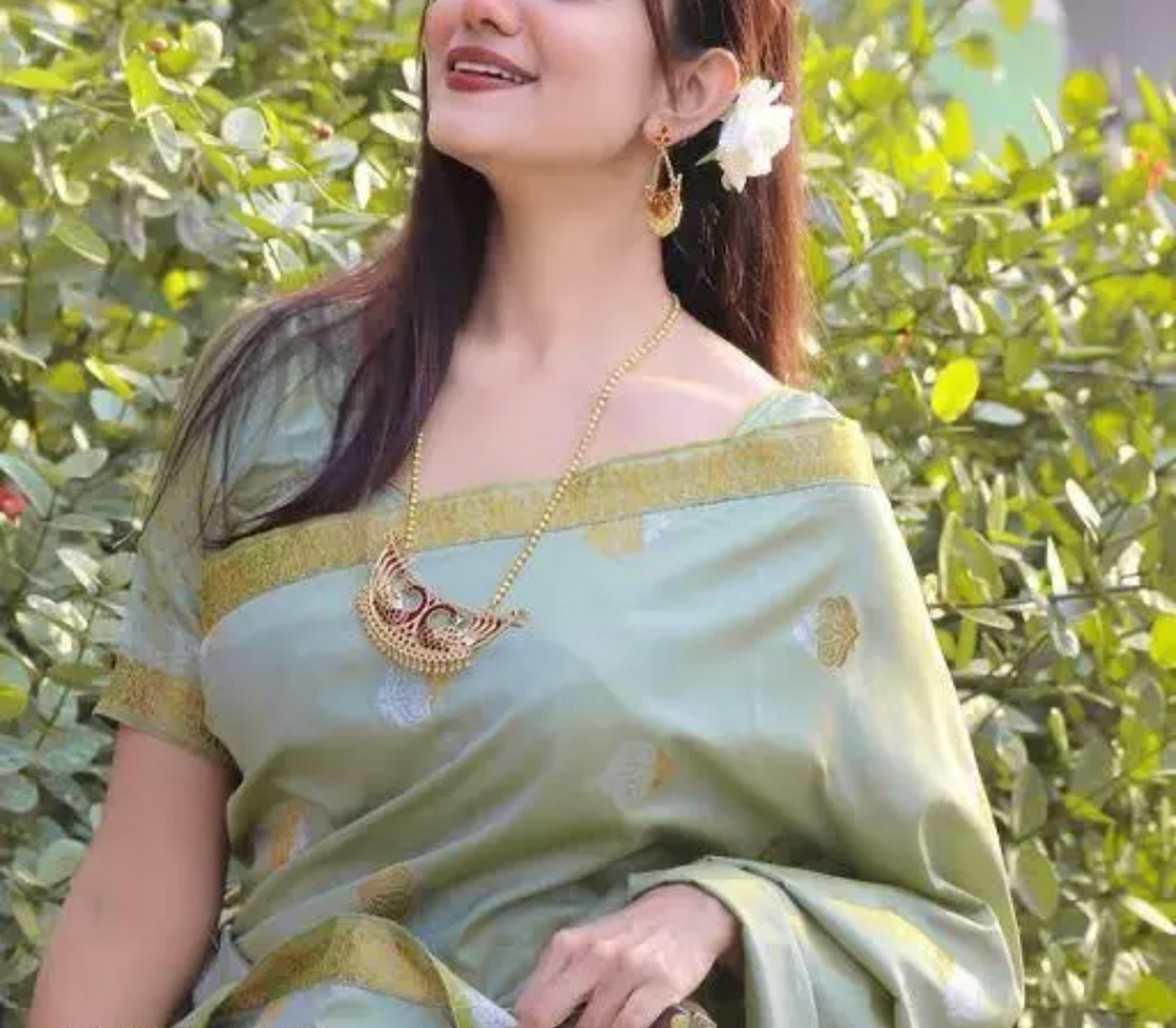 Turquoise Green Assamese Mekhela Sador Handcrafted Chador