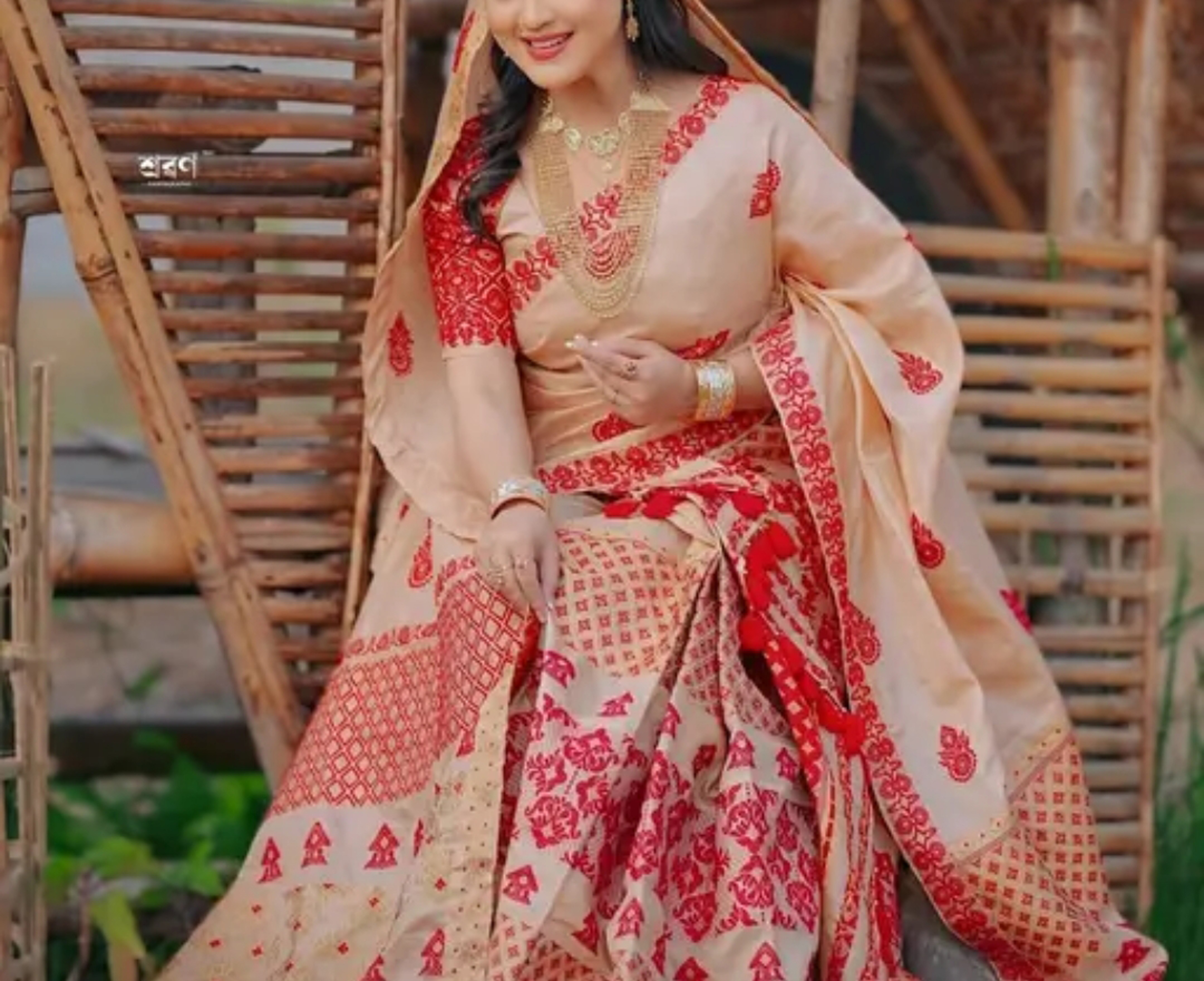 Traditional Assamese Mekhela  Sador Chador Silk 