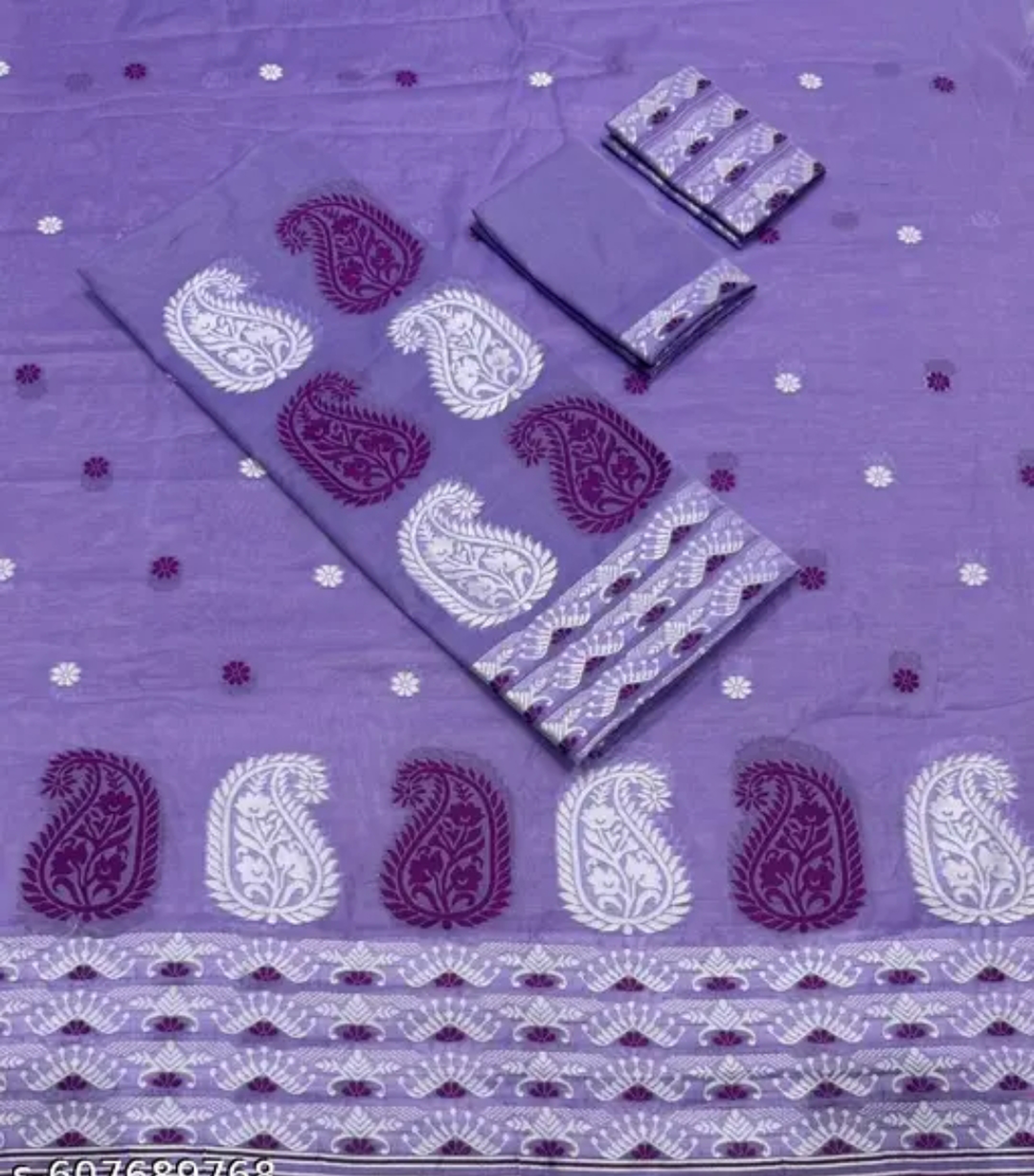 Purple Violet Assamese Mekhela Sador Handcrafted Chador