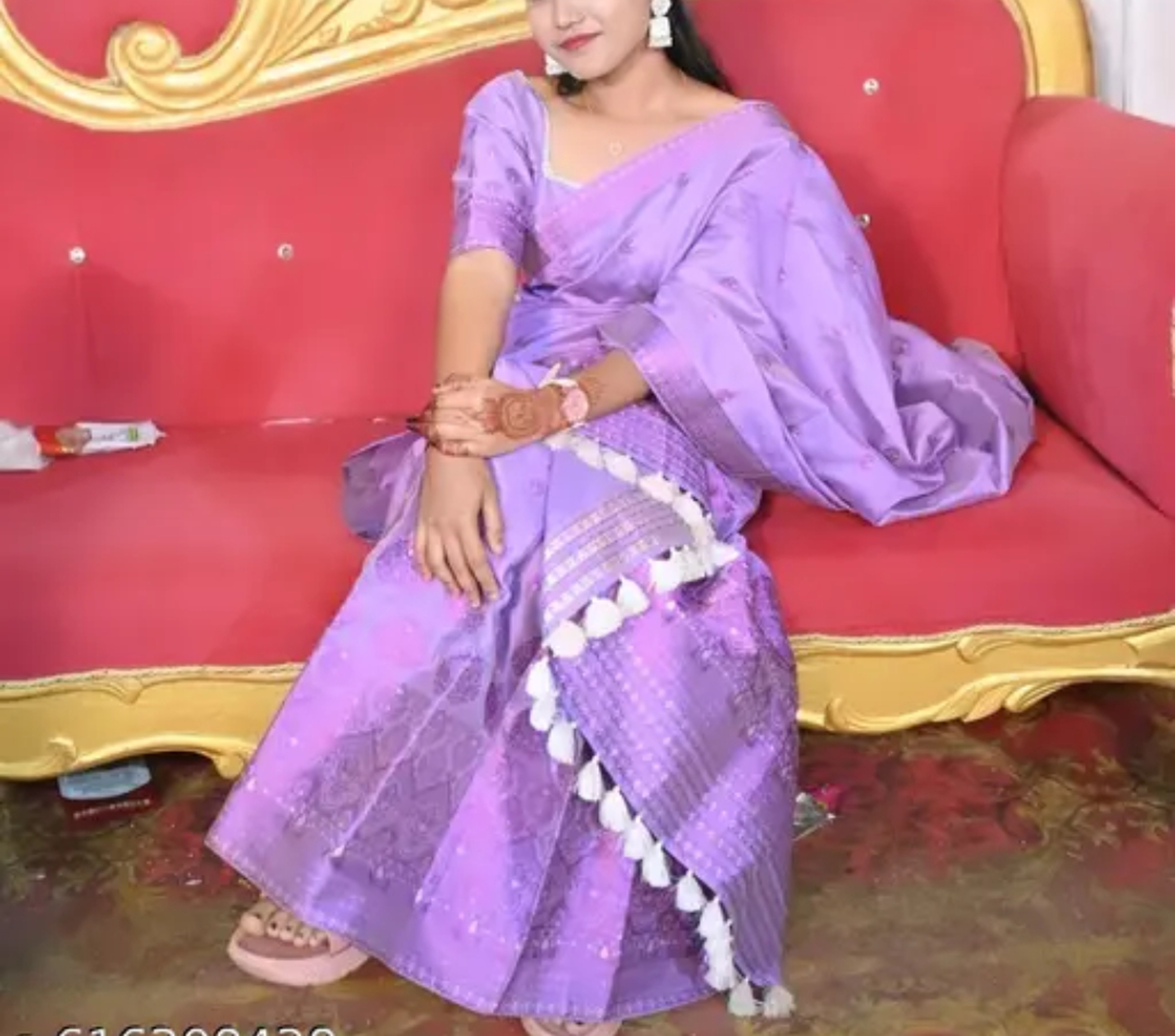 Assamese Mekhela  Blue Square Design Embroidery Sador Chador