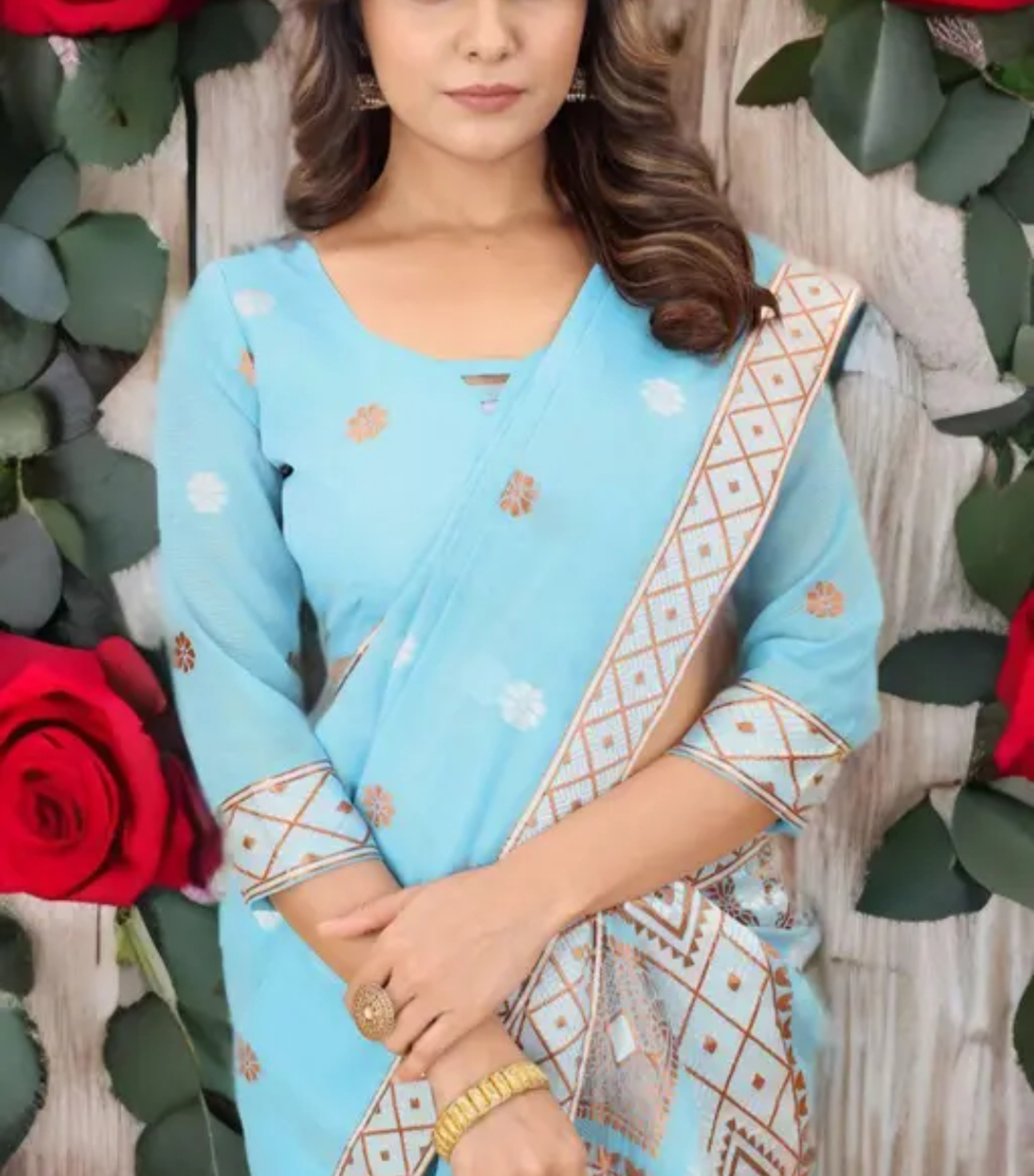 Traditional Assamese Mekhela Sador Pure Fabric Soft Silk Traditional Jhapi Design - Sky Blue