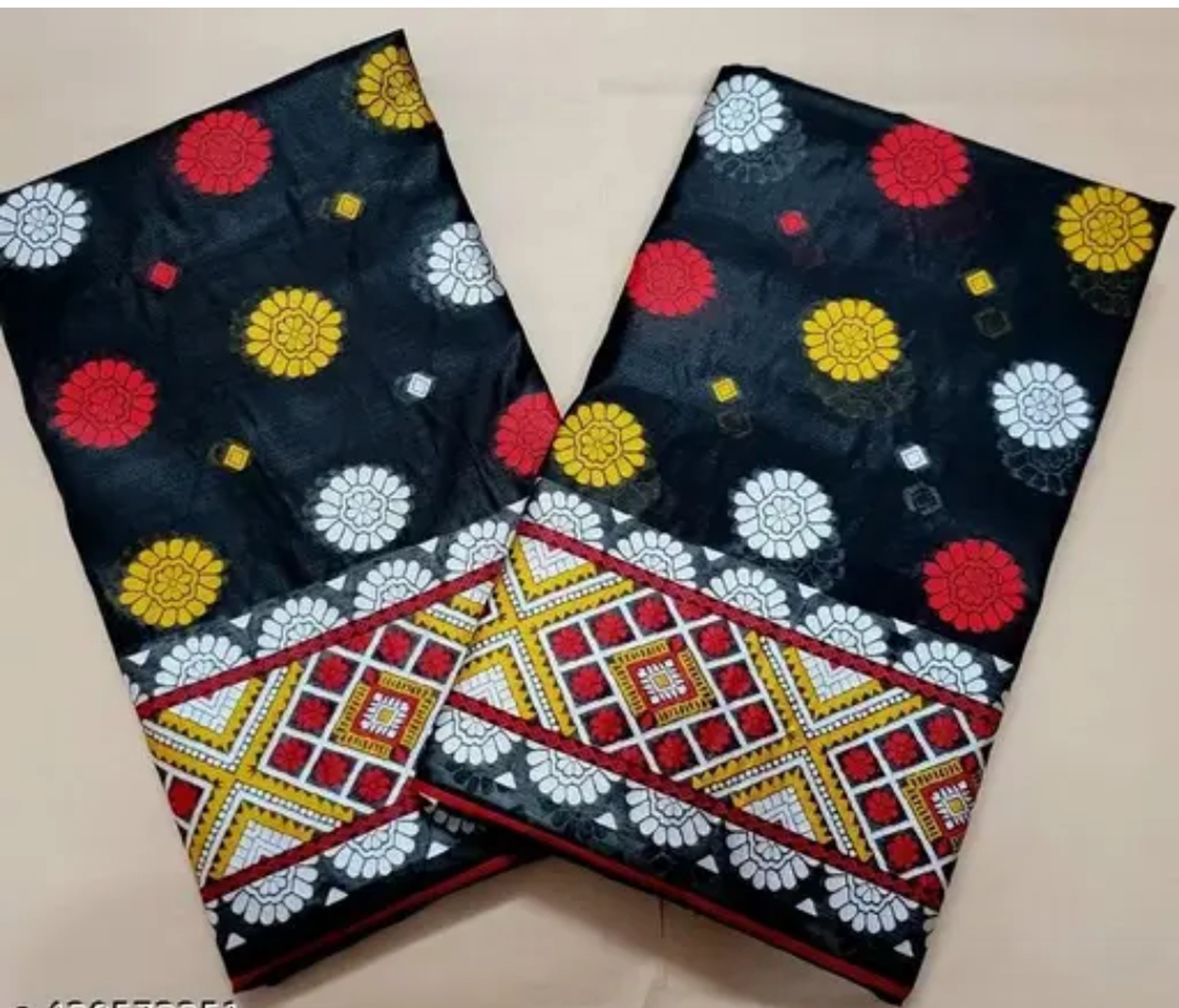 Assamese Mekhela  Black Polka Design Embroidery Sador Chador