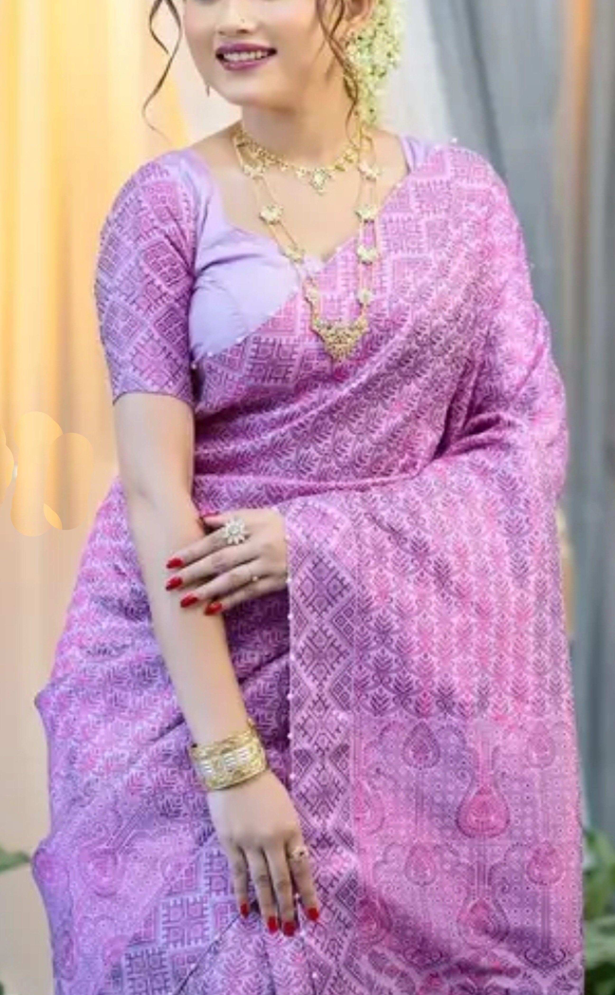 Bridal Purple Violet Assamese Mekhela Sador Handcrafted Chador