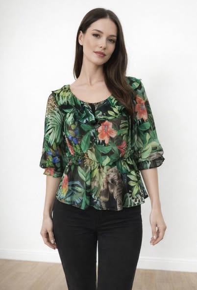 Blouse à imprimé tropical