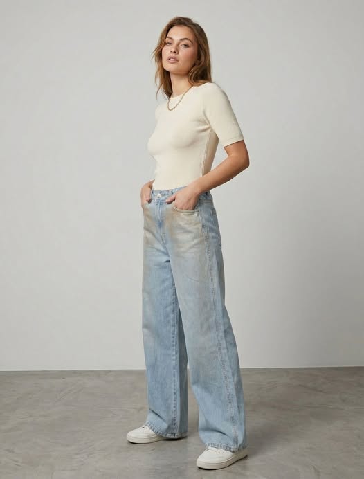 Jean large taille haute