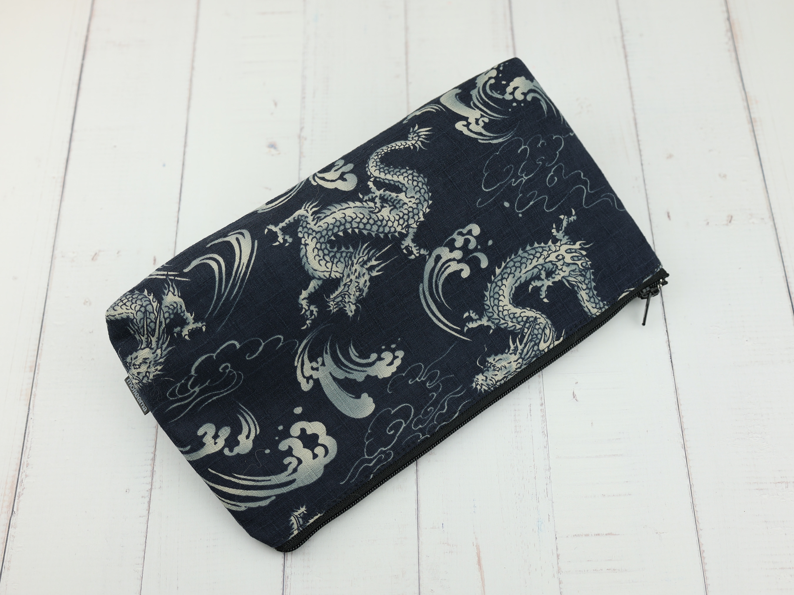 Japanese Dragon Zipper Pouch – Dark Cloud Print Makeup Bag, Cotton Organizer, Handmade Gift