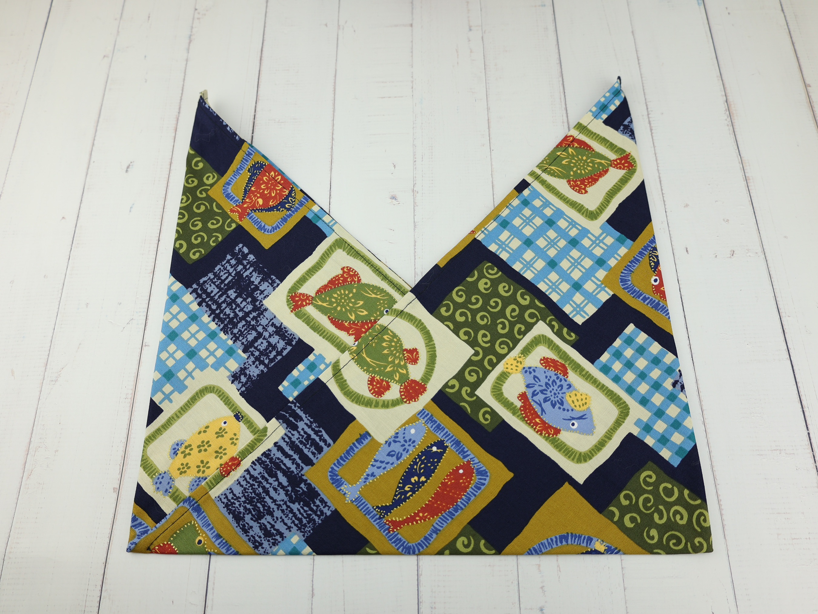 Japanese Azuma Bag – Colorful Fish Pattern Fabric, Unlined Cotton Bento Tote, Handmade in Canada