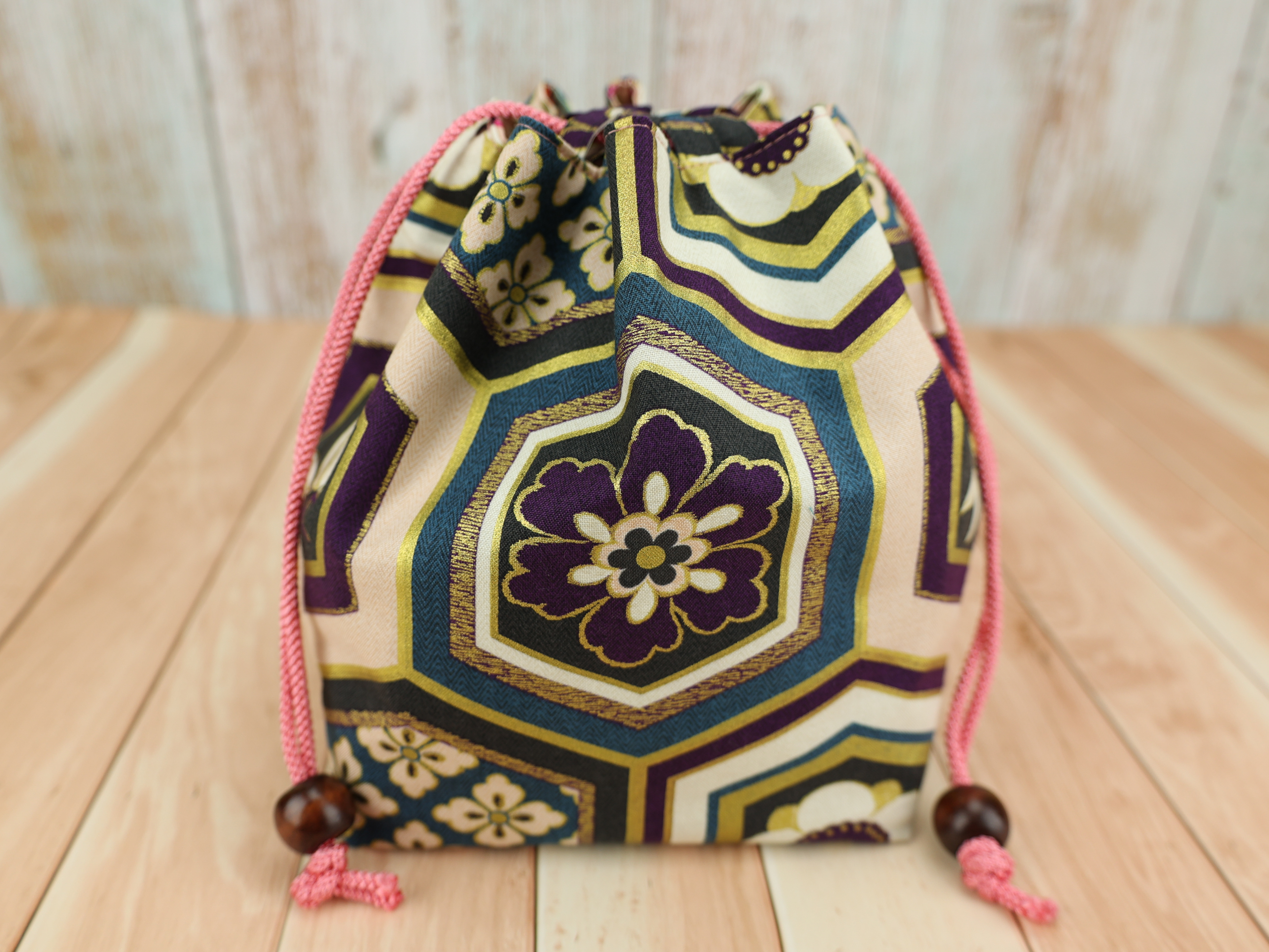 Kimono Fabric Drawstring Pouch: Handmade Cotton Makeup Bag Kikko