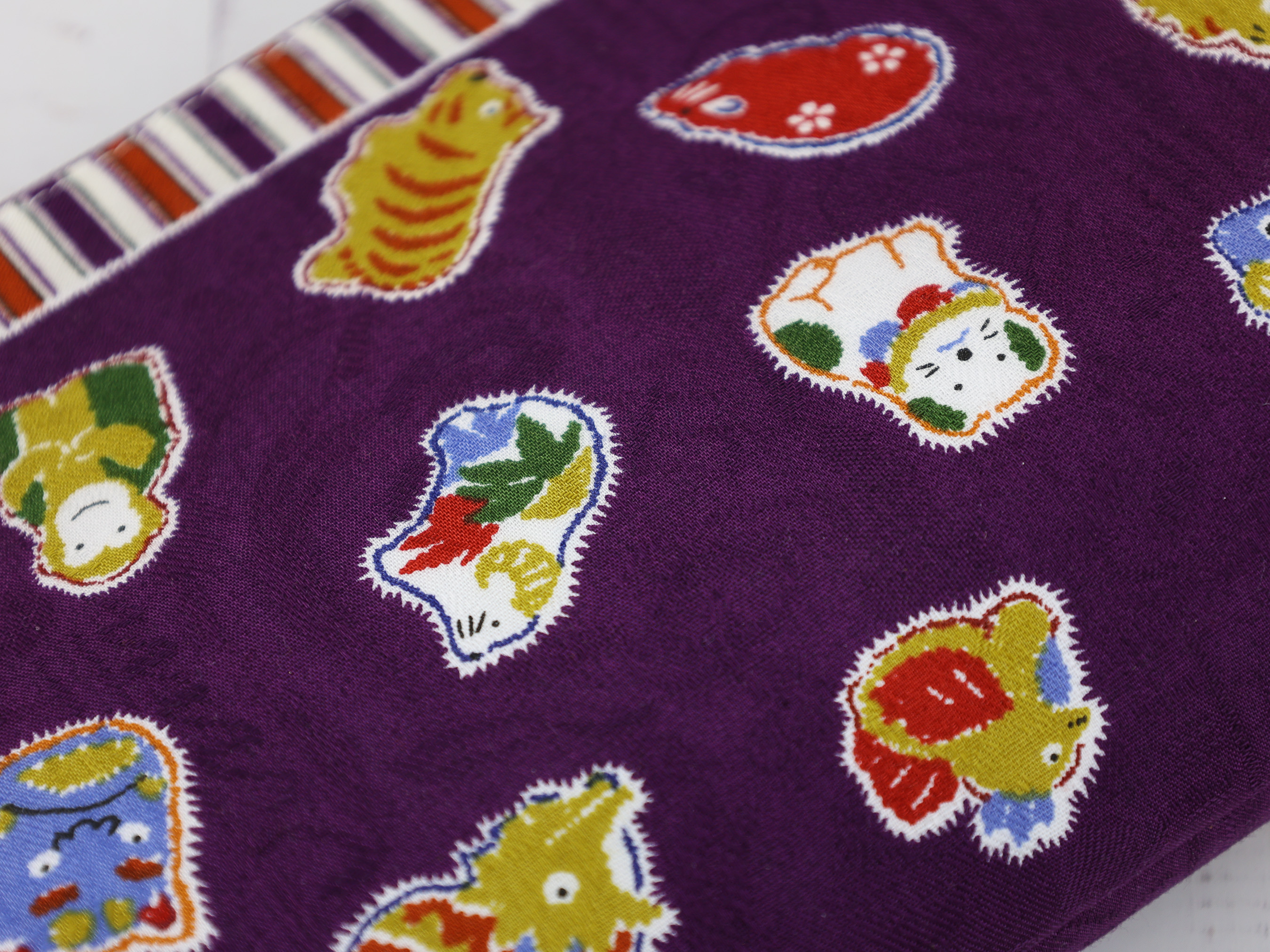 Japanese Zodiac Animal Pouch – Purple Zipper Bag, Cute Cotton Makeup Case, Lucky Gift Idea