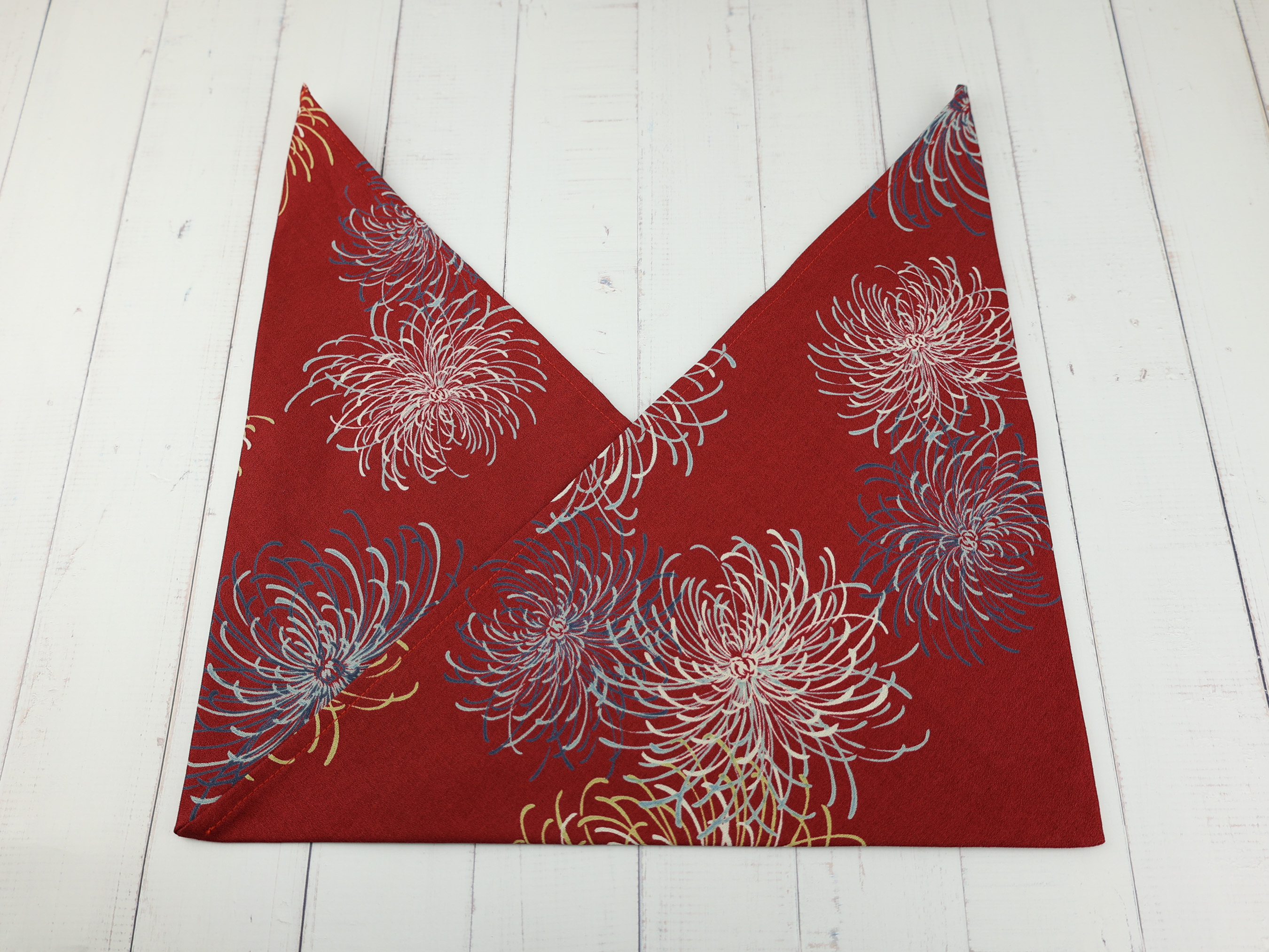 Japanese Azuma Bag – Red Firework Chrysanthemum Fabric, Unlined Cotton Tote, Handmade in Canada