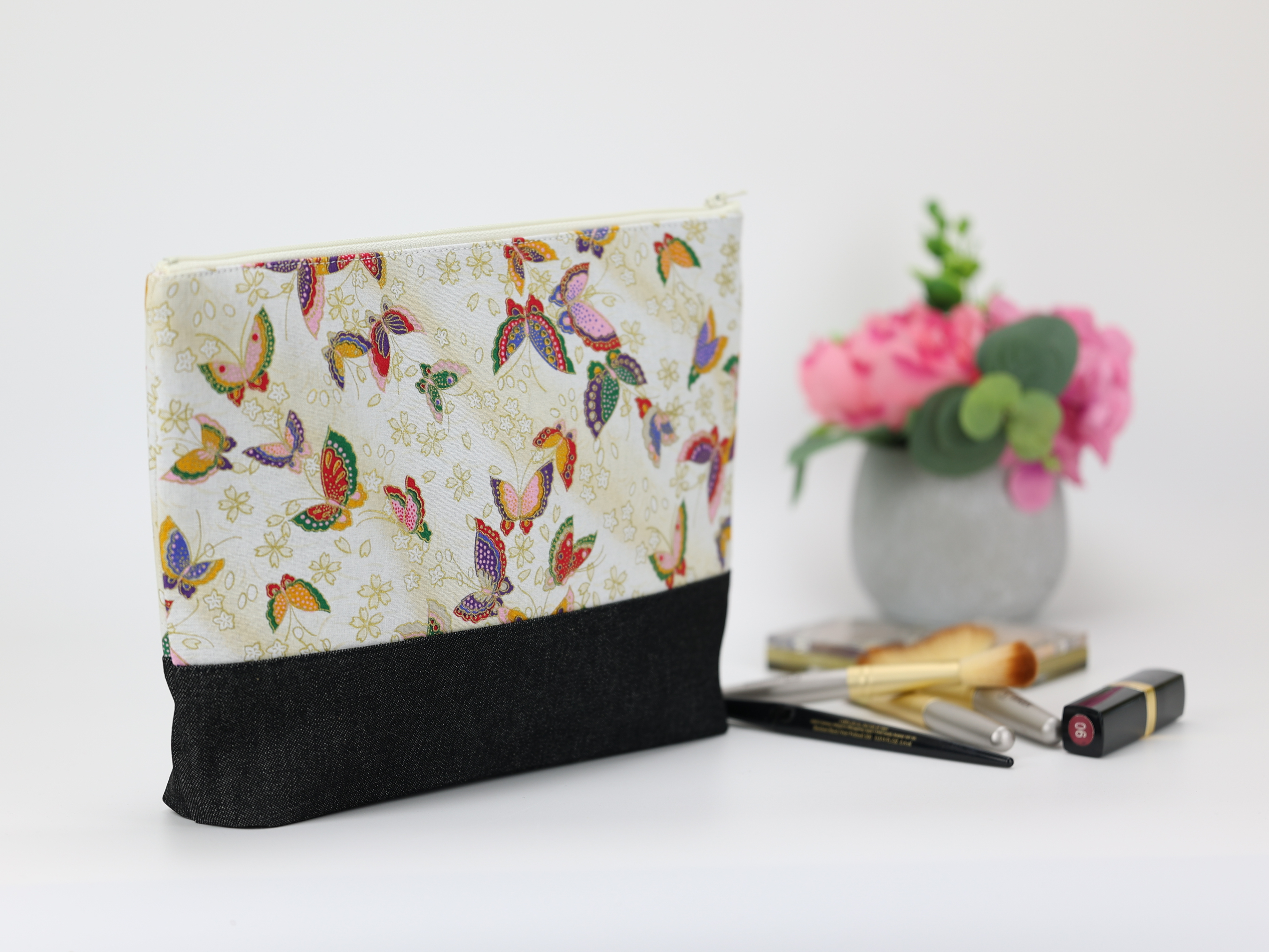 Kimono Cosmetic Bag: Large Butterfly Travel Pouch