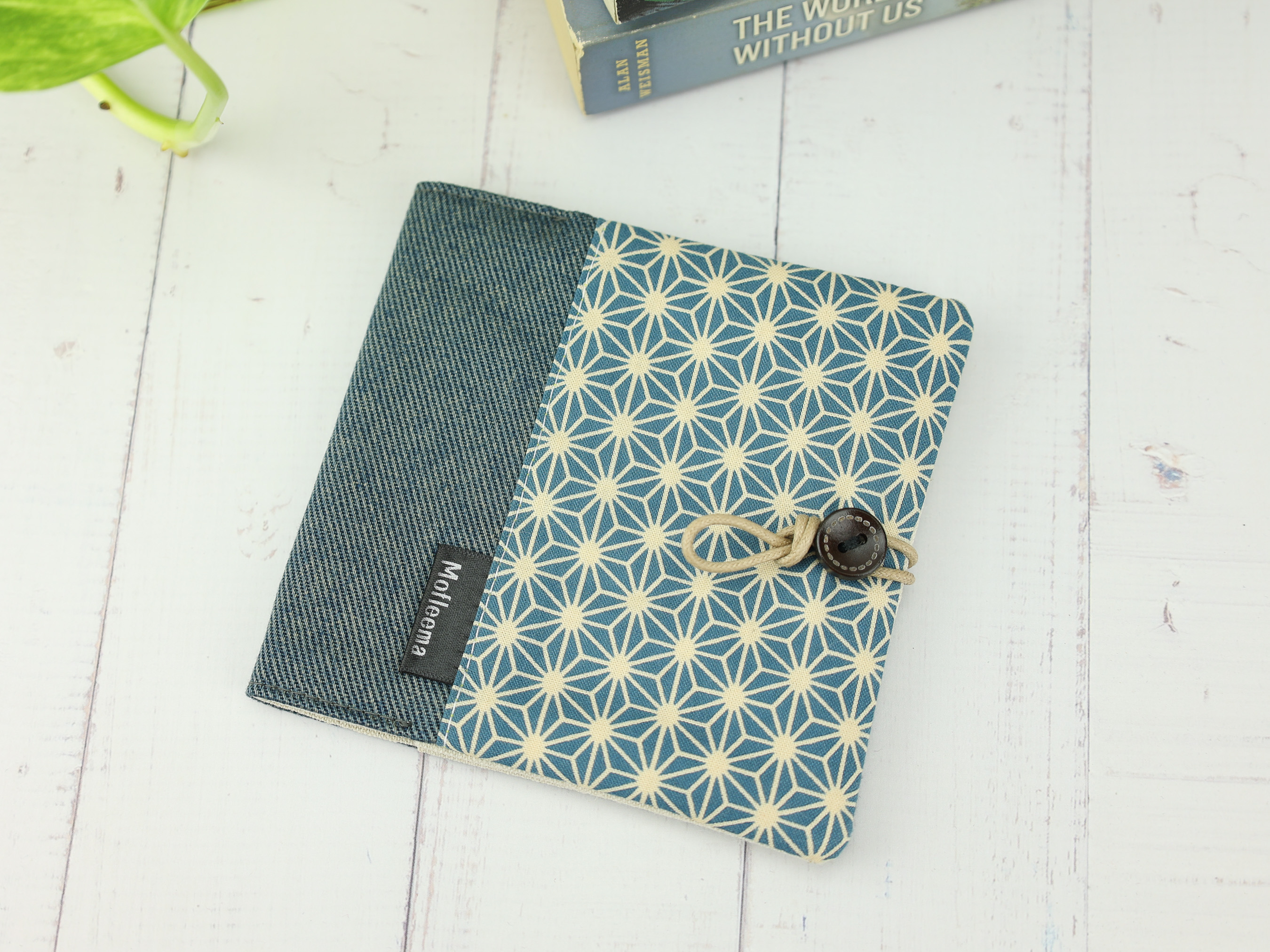 Asanoha Pattern Pad Holder – Japanese Geometric Blue Cotton Pouch with Button Closure