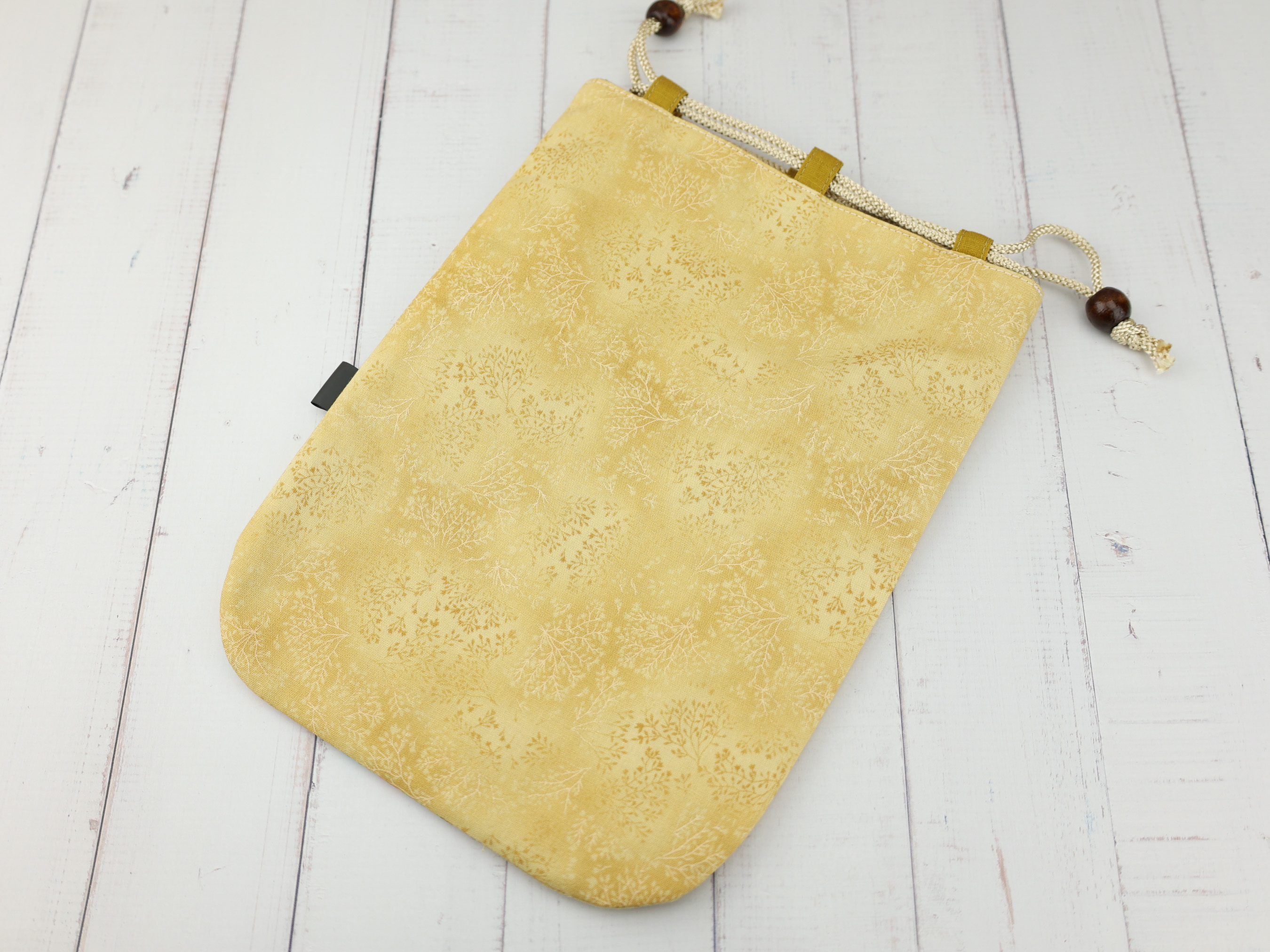 Pastel Sakura Kinchaku Pouch, Japanese Yellow Drawstring Gift Bag, Spring Cherry Blossom Print